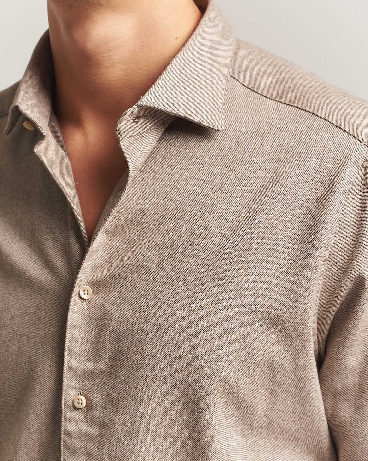 Homme | Chemises | Stenströms | Slimline Flannel Shirt Light Brown