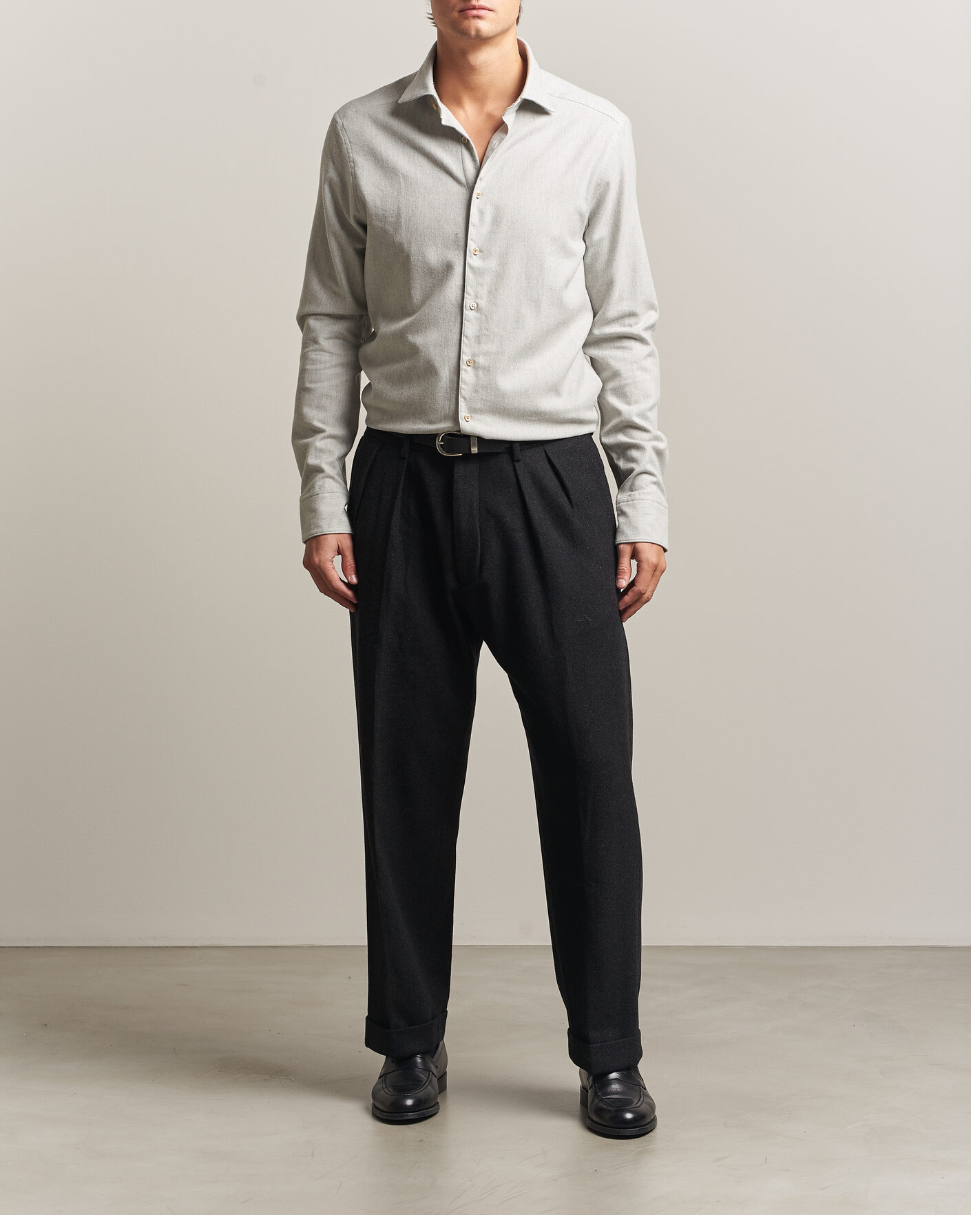 Homme | Chemises | Stenströms | Slimline Flannel Shirt Light Grey