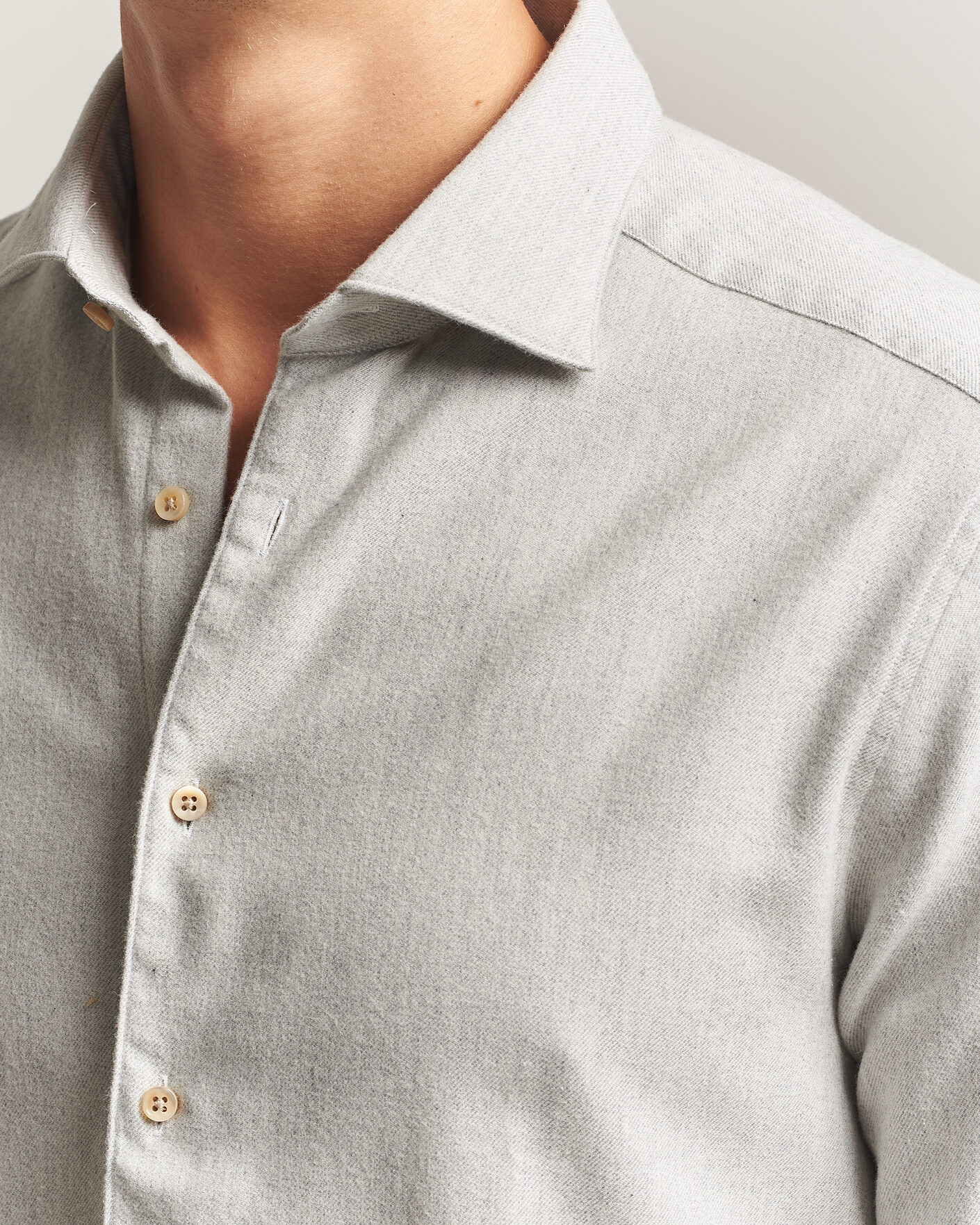 Homme | Chemises | Stenströms | Slimline Flannel Shirt Light Grey
