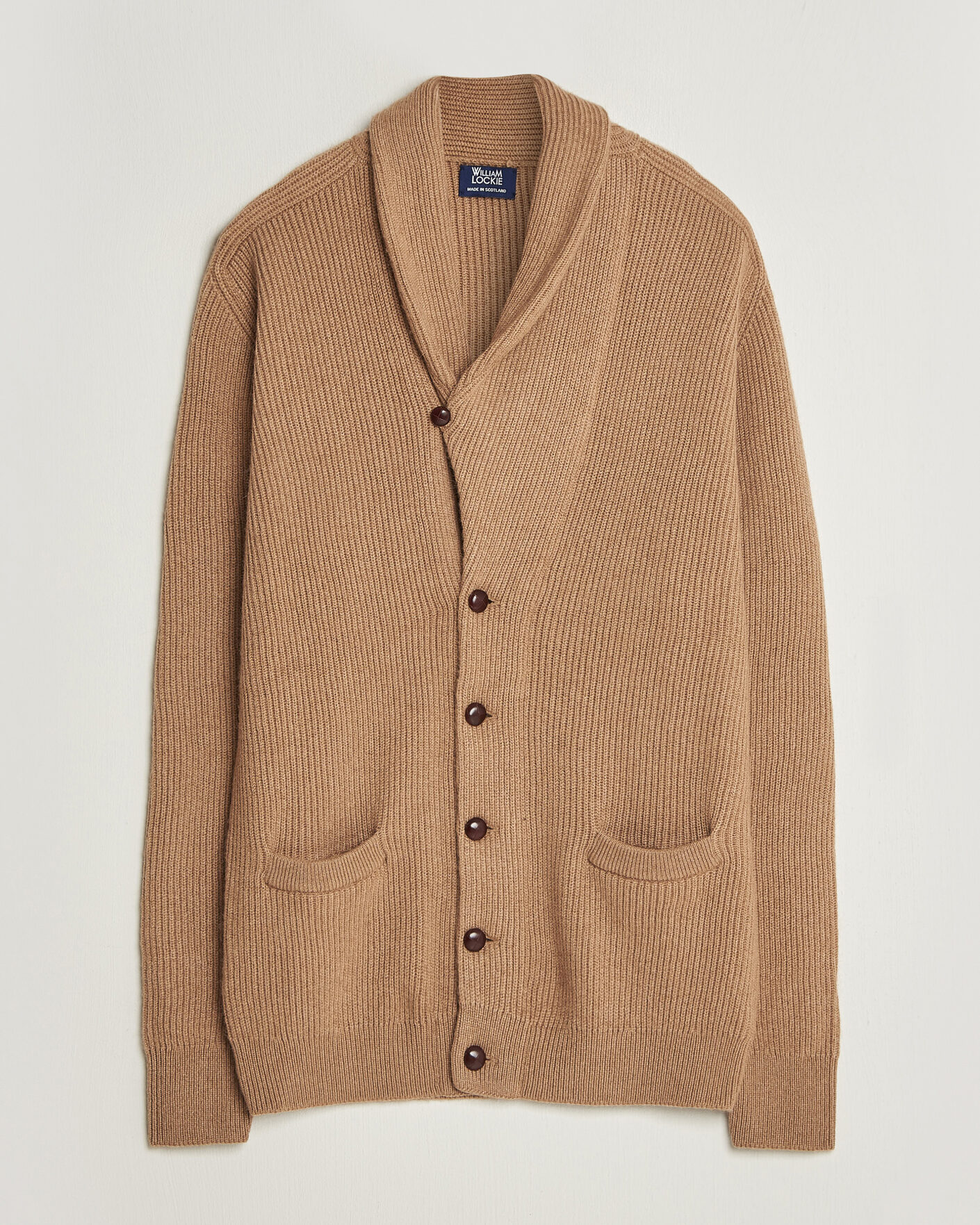 Homme | Pulls Et Tricots | William Lockie | Windsor Camelhair Shawl Cardigan Natural Brown