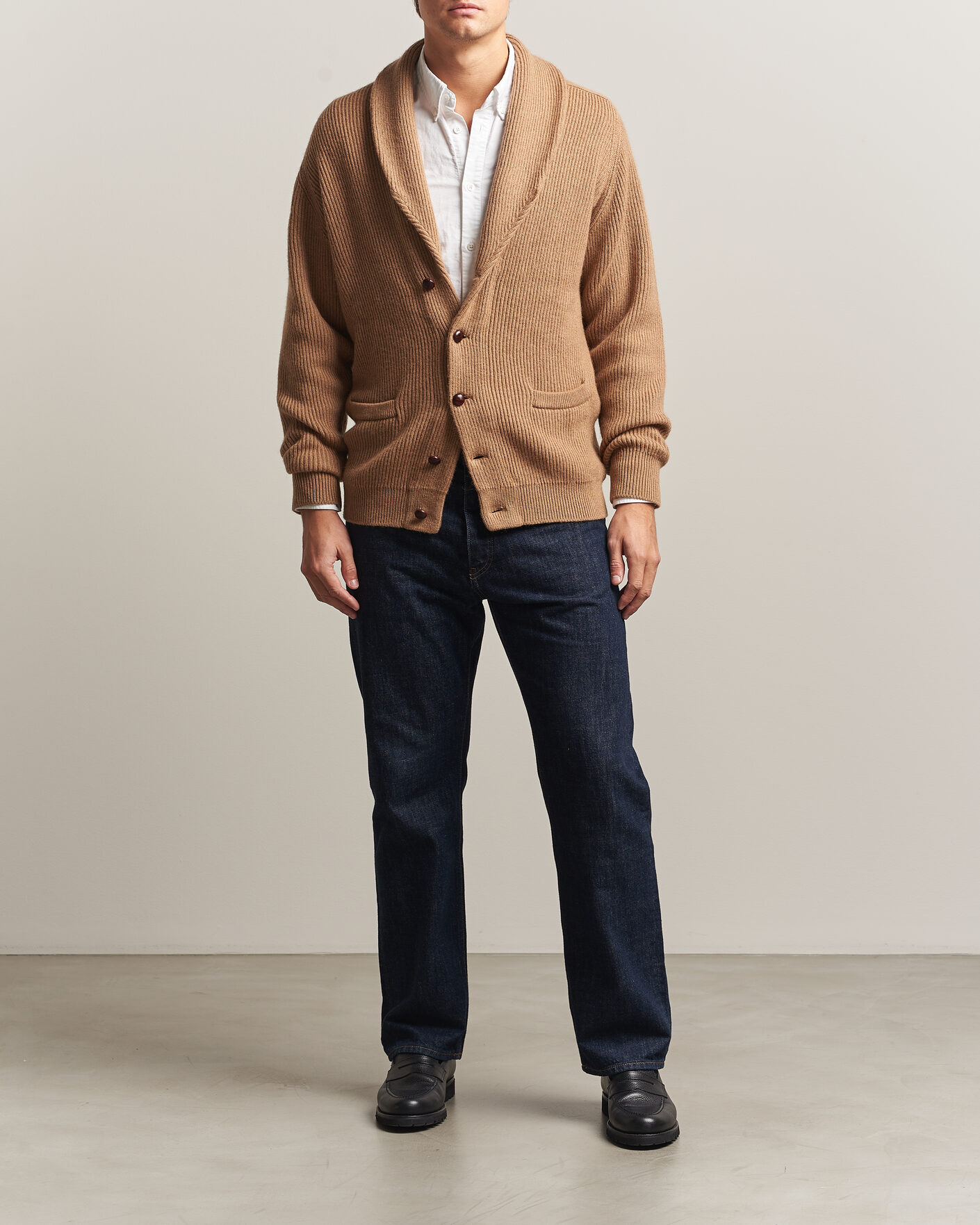Homme | Pulls Et Tricots | William Lockie | Windsor Camelhair Shawl Cardigan Natural Brown