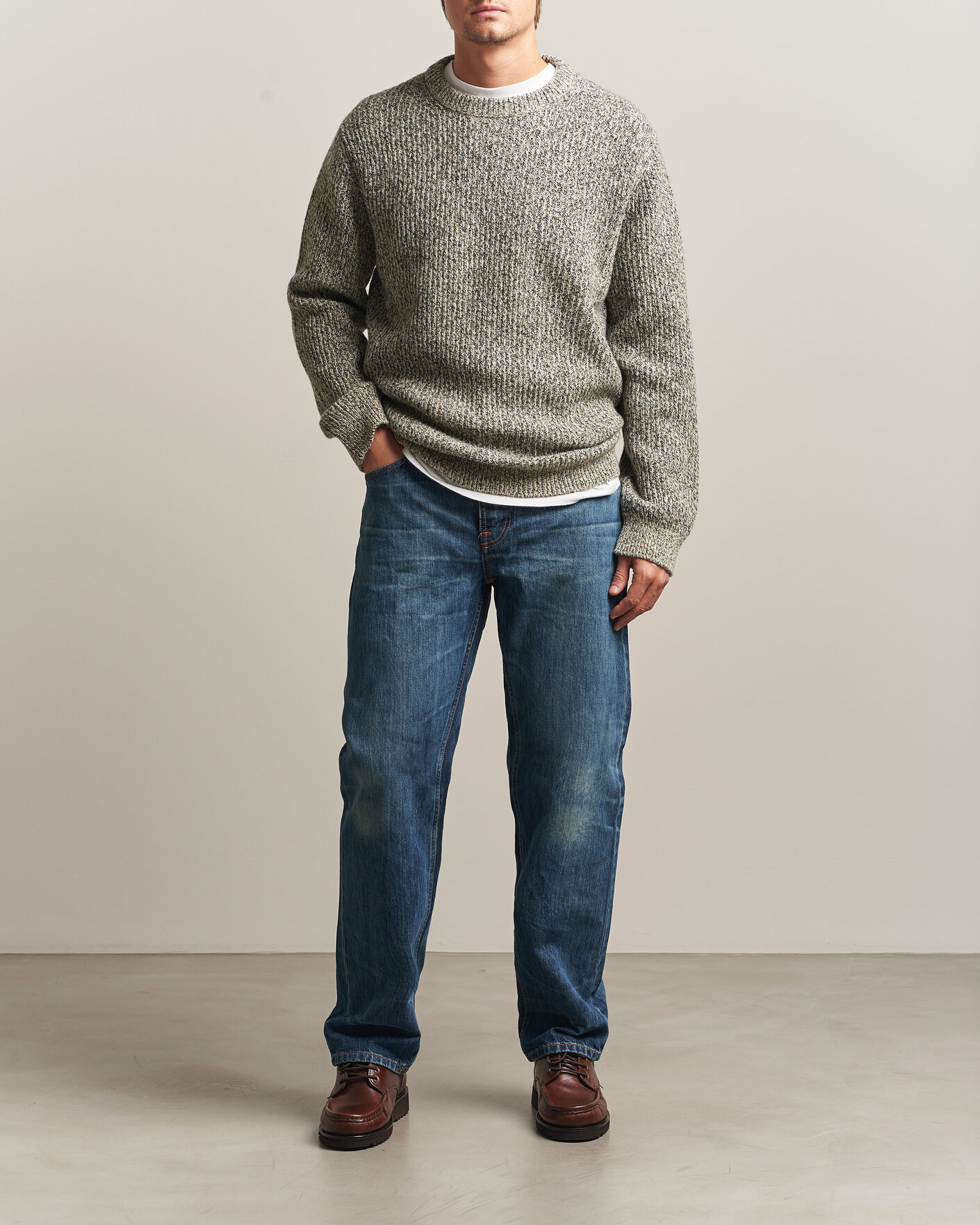 Homme | Pulls Et Tricots | Nudie Jeans | August Wool Rib Knitted Sweater Green Melange