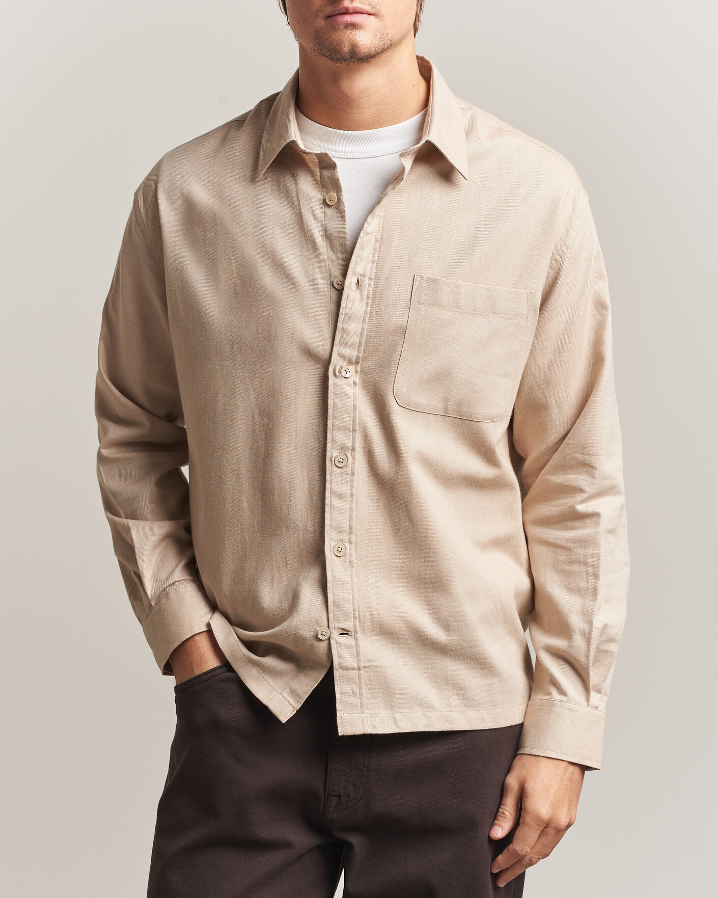 Homme | Chemises | NN07 | Deon Brushed Light Flannel Shirt Desert Khaki
