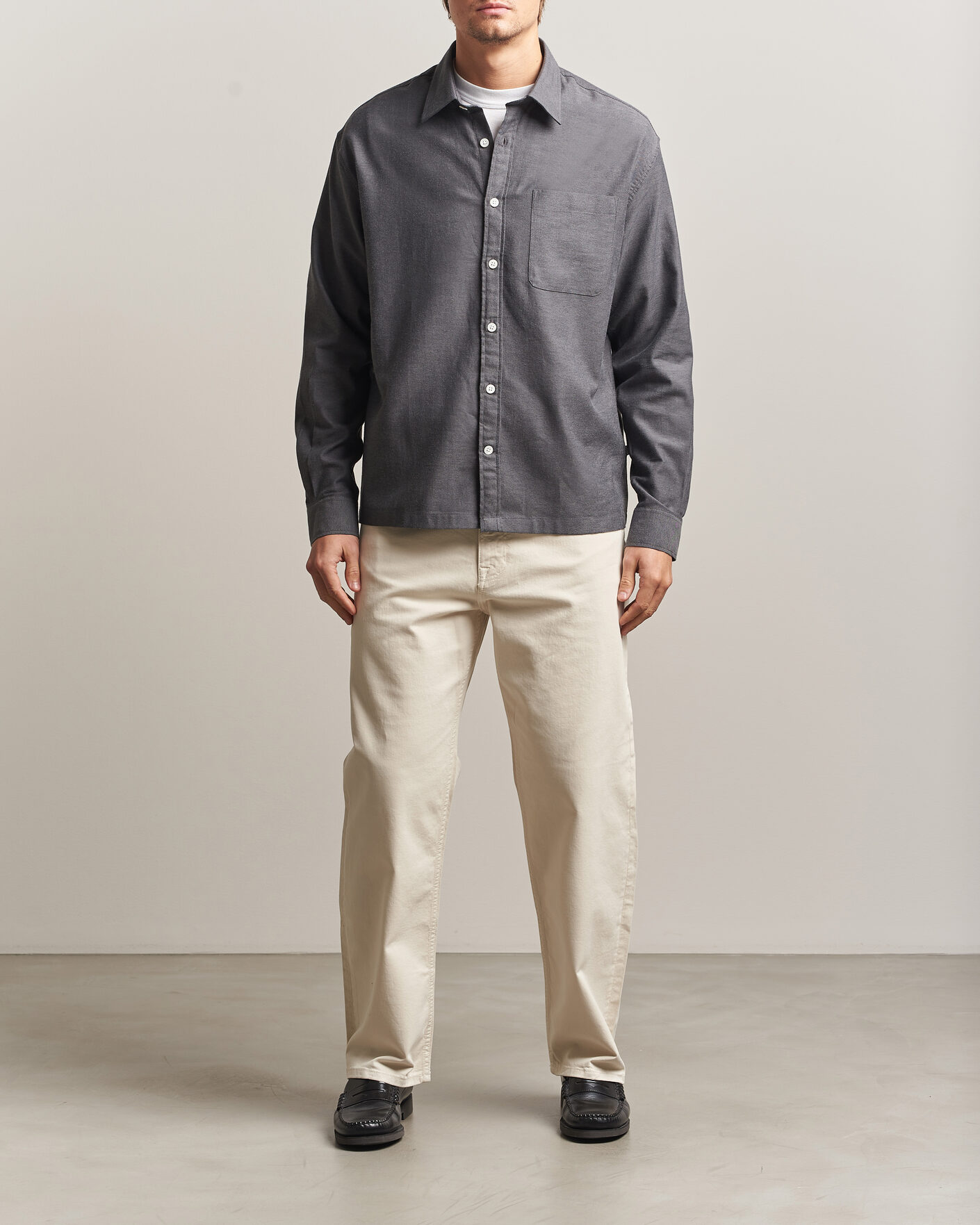 Homme | Chemises | NN07 | Deon Brushed Light Flannel Shirt Dark Grey