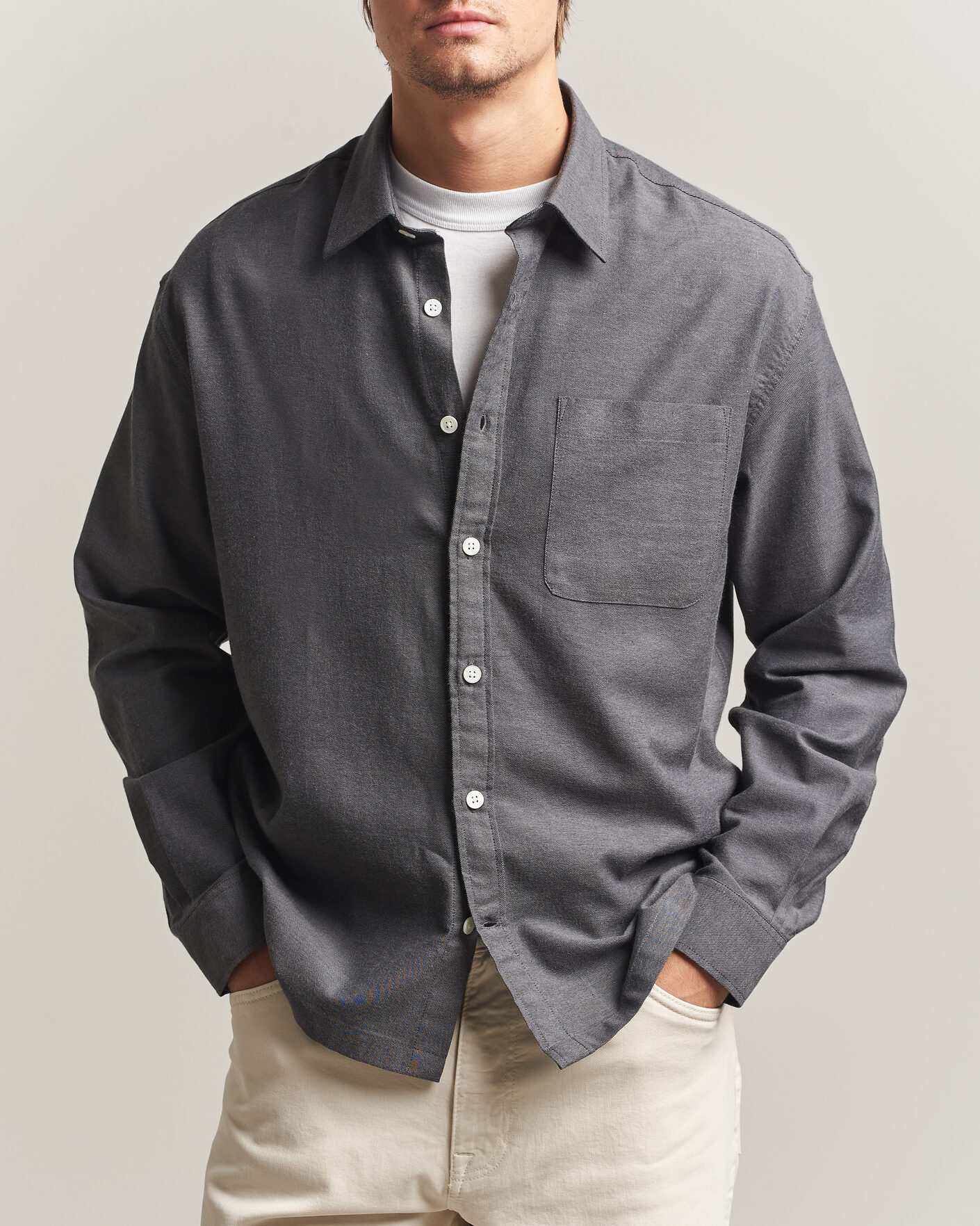 Homme | Chemises | NN07 | Deon Brushed Light Flannel Shirt Dark Grey