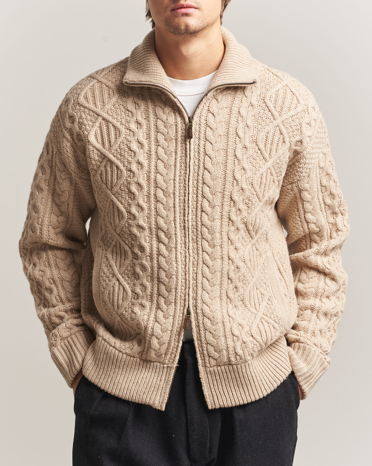 Homme | Pulls Et Tricots | Polo Ralph Lauren | Wool/Alpaca Aran Full-Zip Jicama Brown Heather
