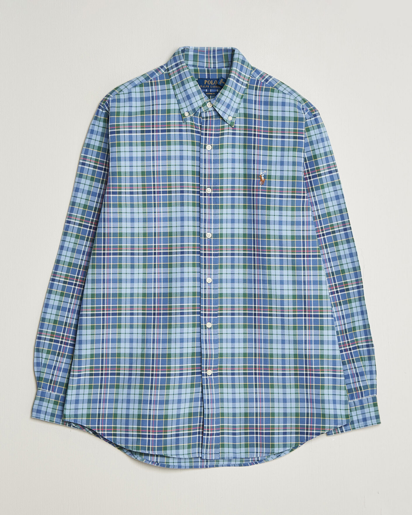 Homme | Chemises | Polo Ralph Lauren | Custom Slim Fit Check Oxford Shirt Blue Dusty/Green