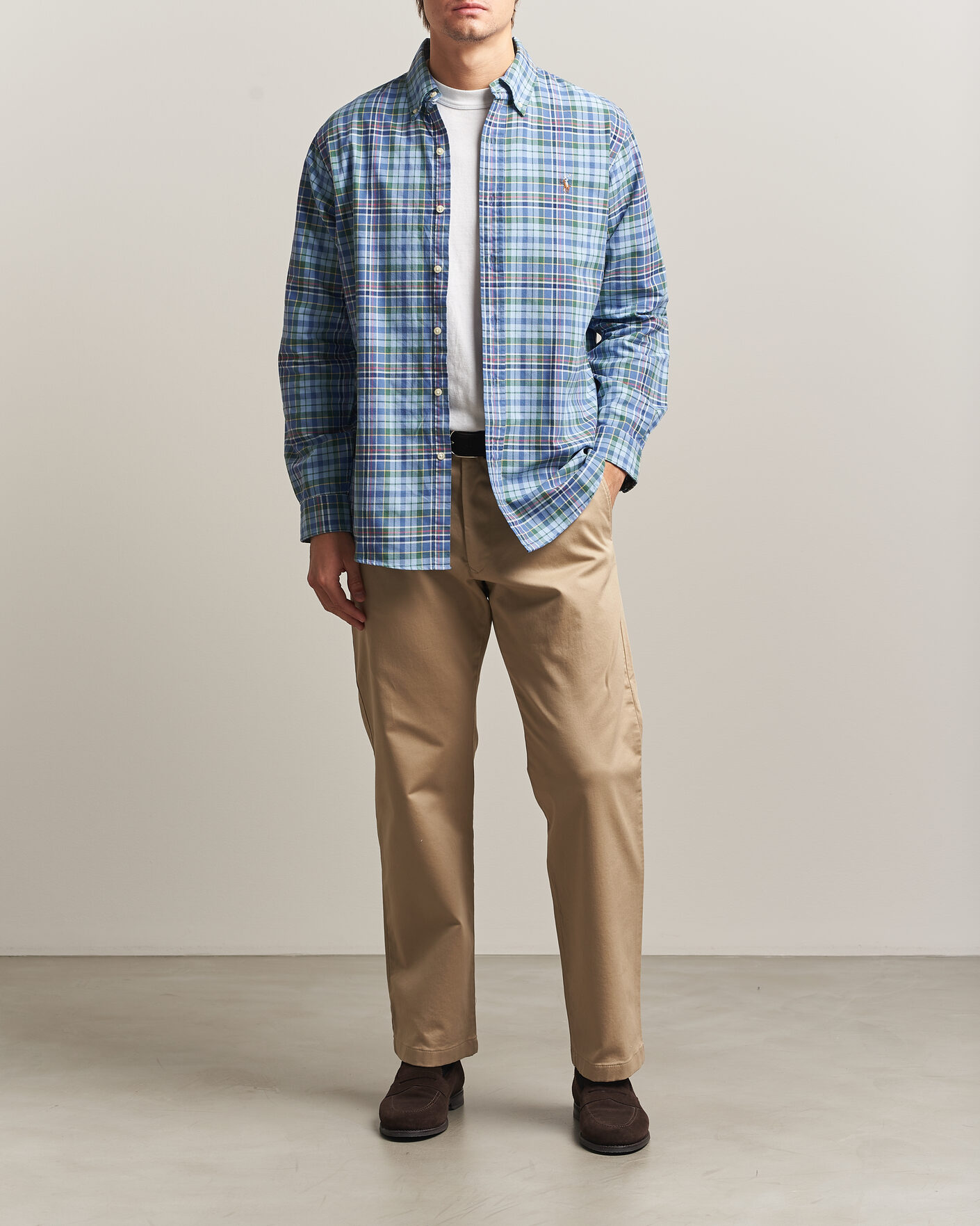 Homme | Chemises | Polo Ralph Lauren | Custom Slim Fit Check Oxford Shirt Blue Dusty/Green