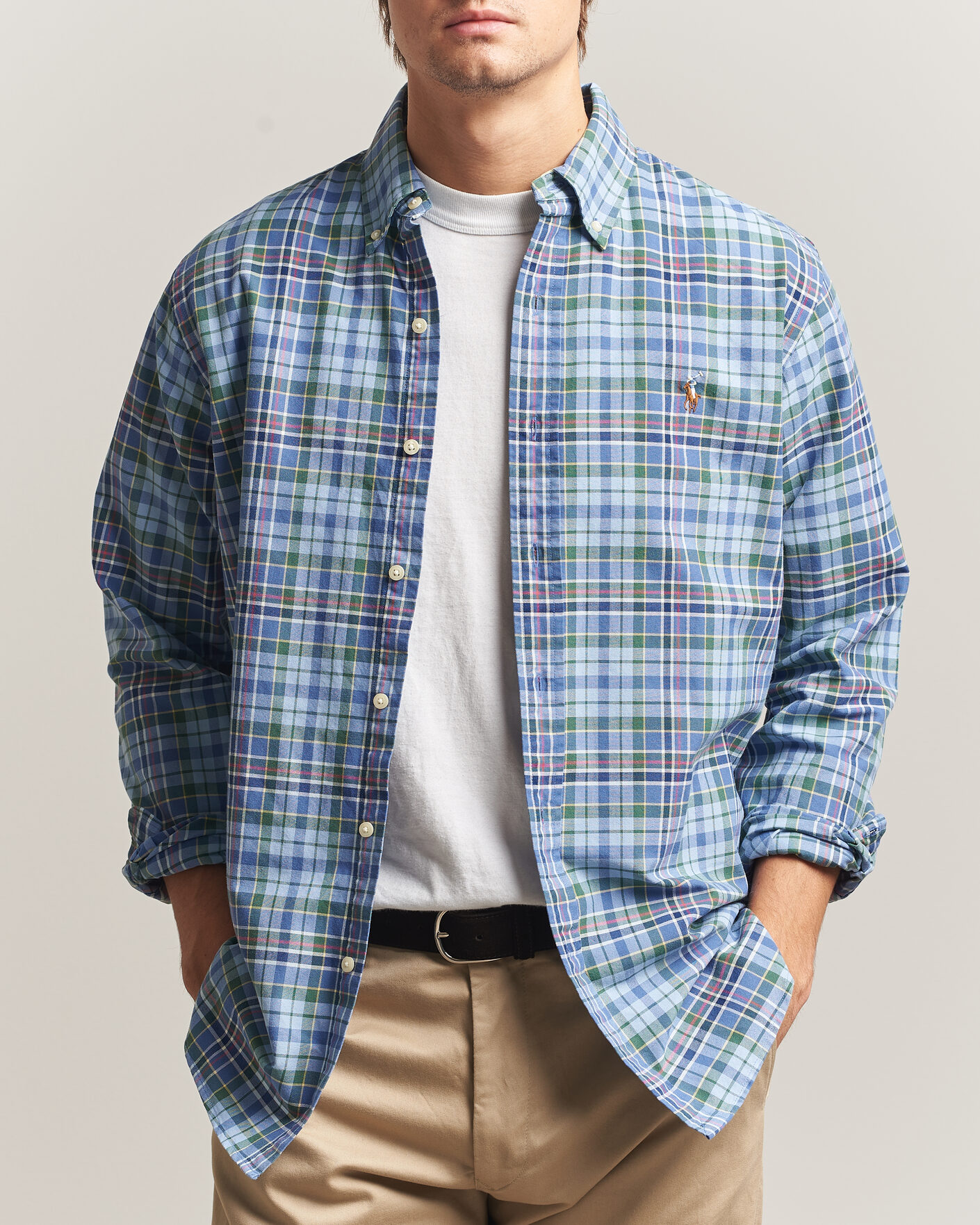 Homme | Chemises | Polo Ralph Lauren | Custom Slim Fit Check Oxford Shirt Blue Dusty/Green