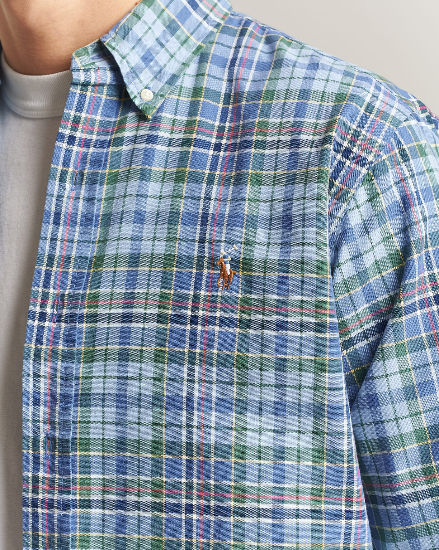 Homme | Chemises | Polo Ralph Lauren | Custom Slim Fit Check Oxford Shirt Blue Dusty/Green