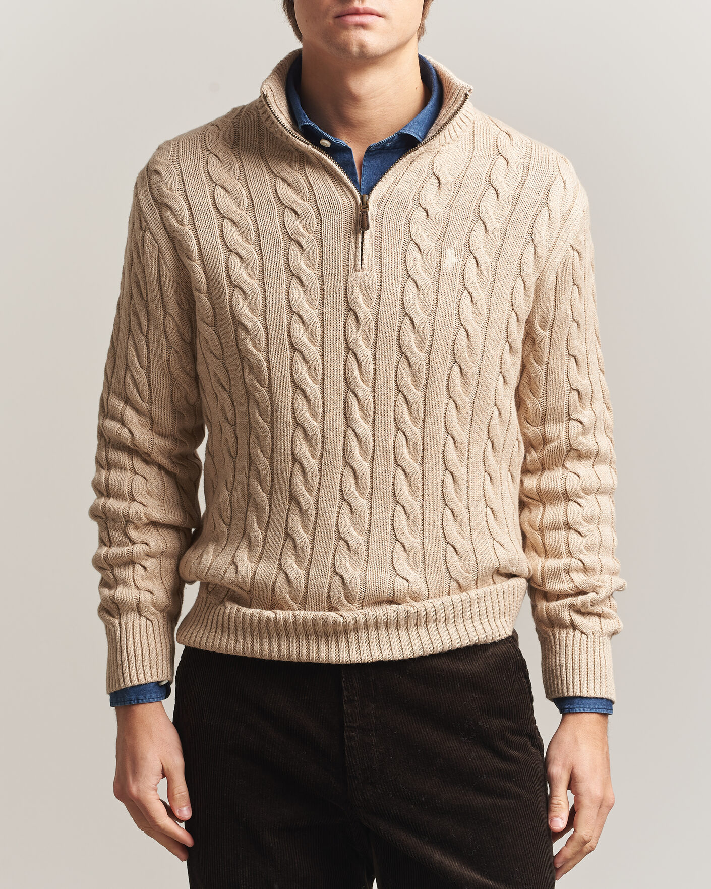 Homme | Pulls Et Tricots | Polo Ralph Lauren | Cotton Cable Half Zip Brown Heather