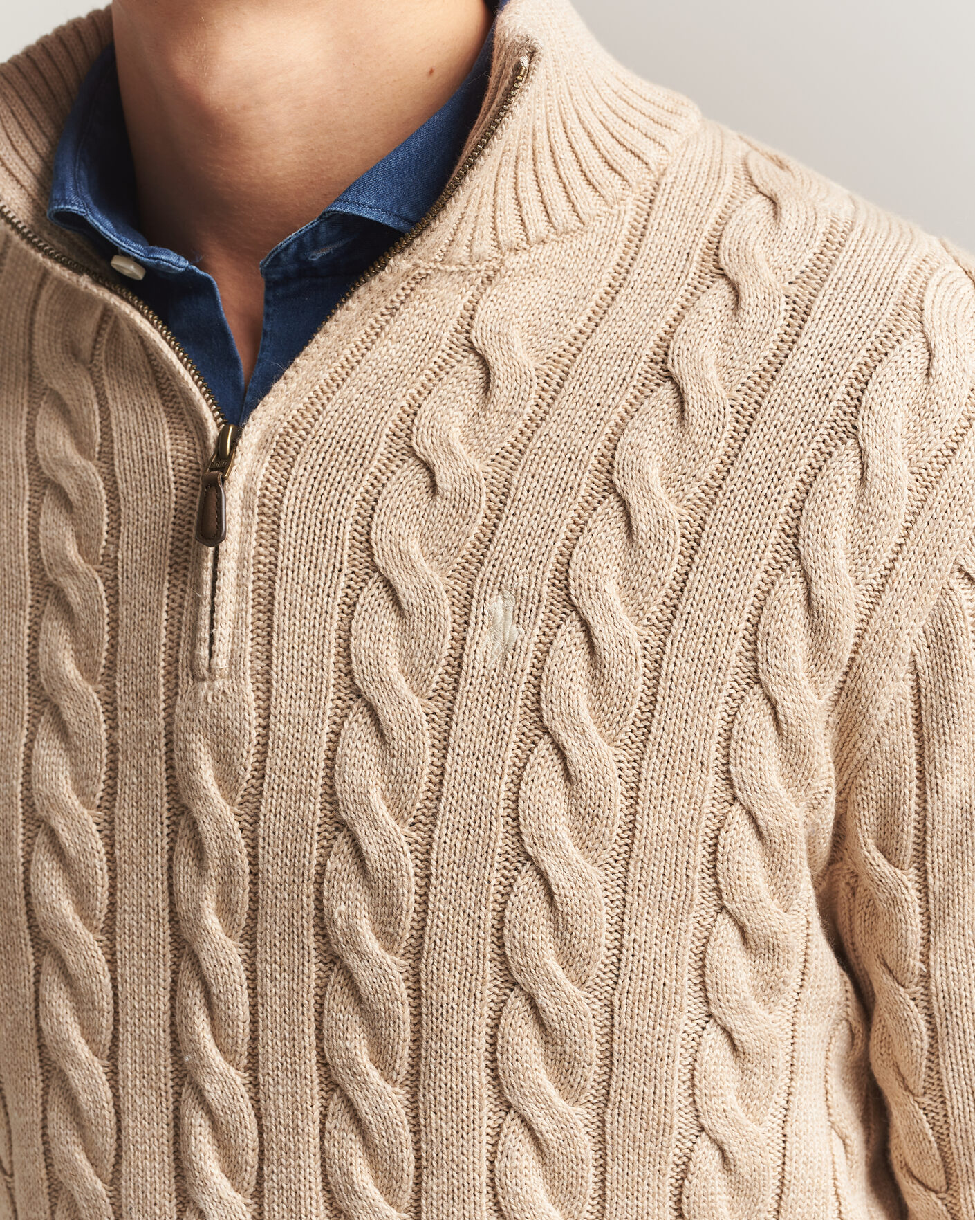 Homme | Pulls Et Tricots | Polo Ralph Lauren | Cotton Cable Half Zip Brown Heather