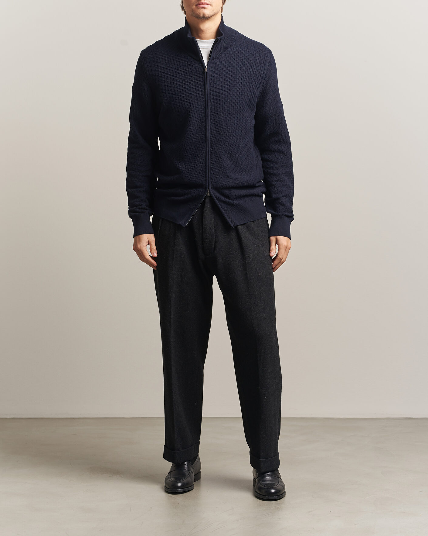 Homme | Pulls Et Tricots | BOSS BLACK | Loretti Cotton Knitted Full Zip Dark Blue