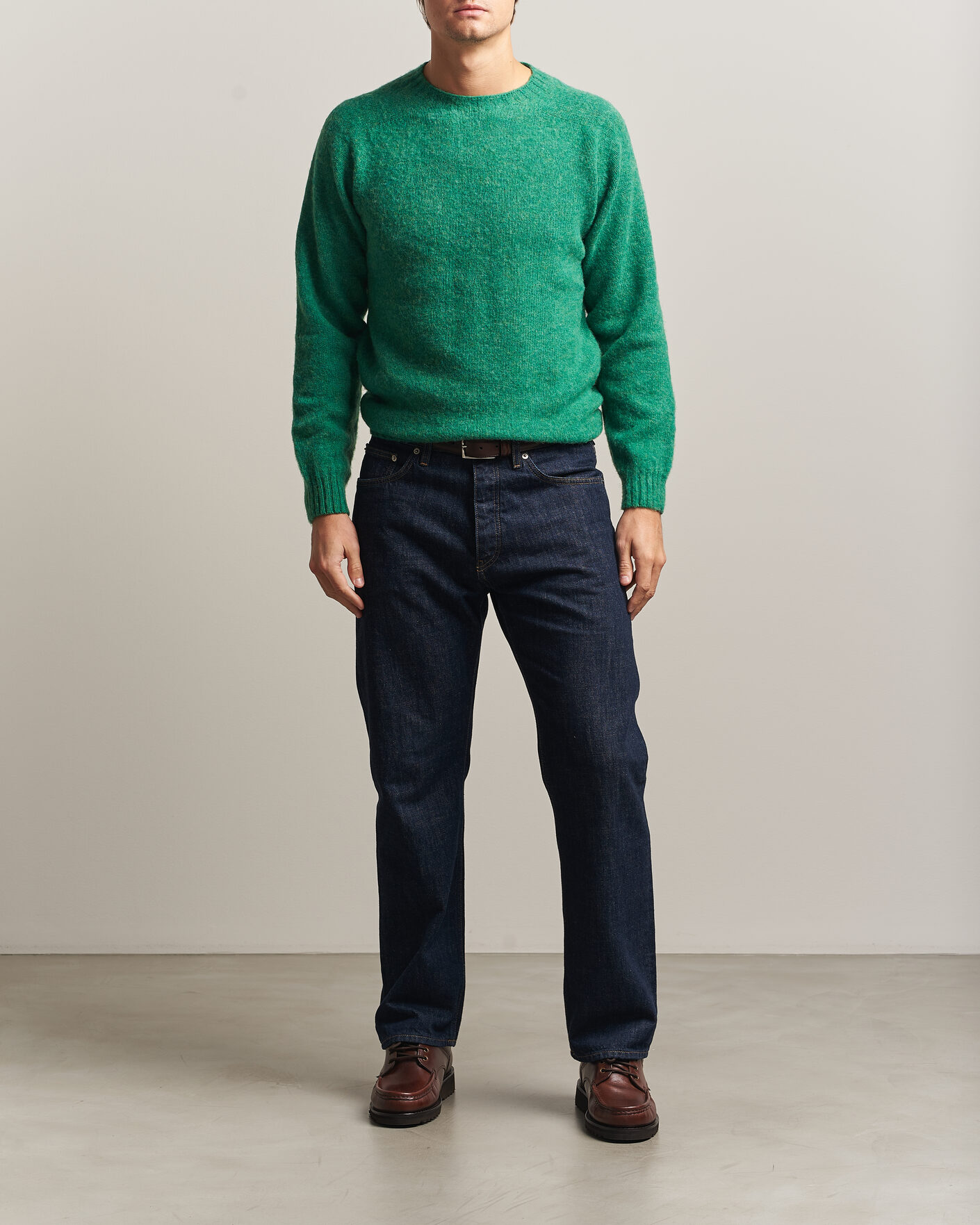 Homme | Pulls Et Tricots | Harley Of Scotland | Brushed Supersoft Lambswool Crewneck Evergreen