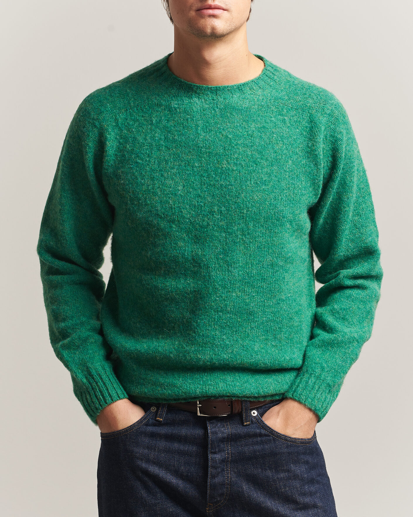 Homme | Pulls Et Tricots | Harley Of Scotland | Brushed Supersoft Lambswool Crewneck Evergreen