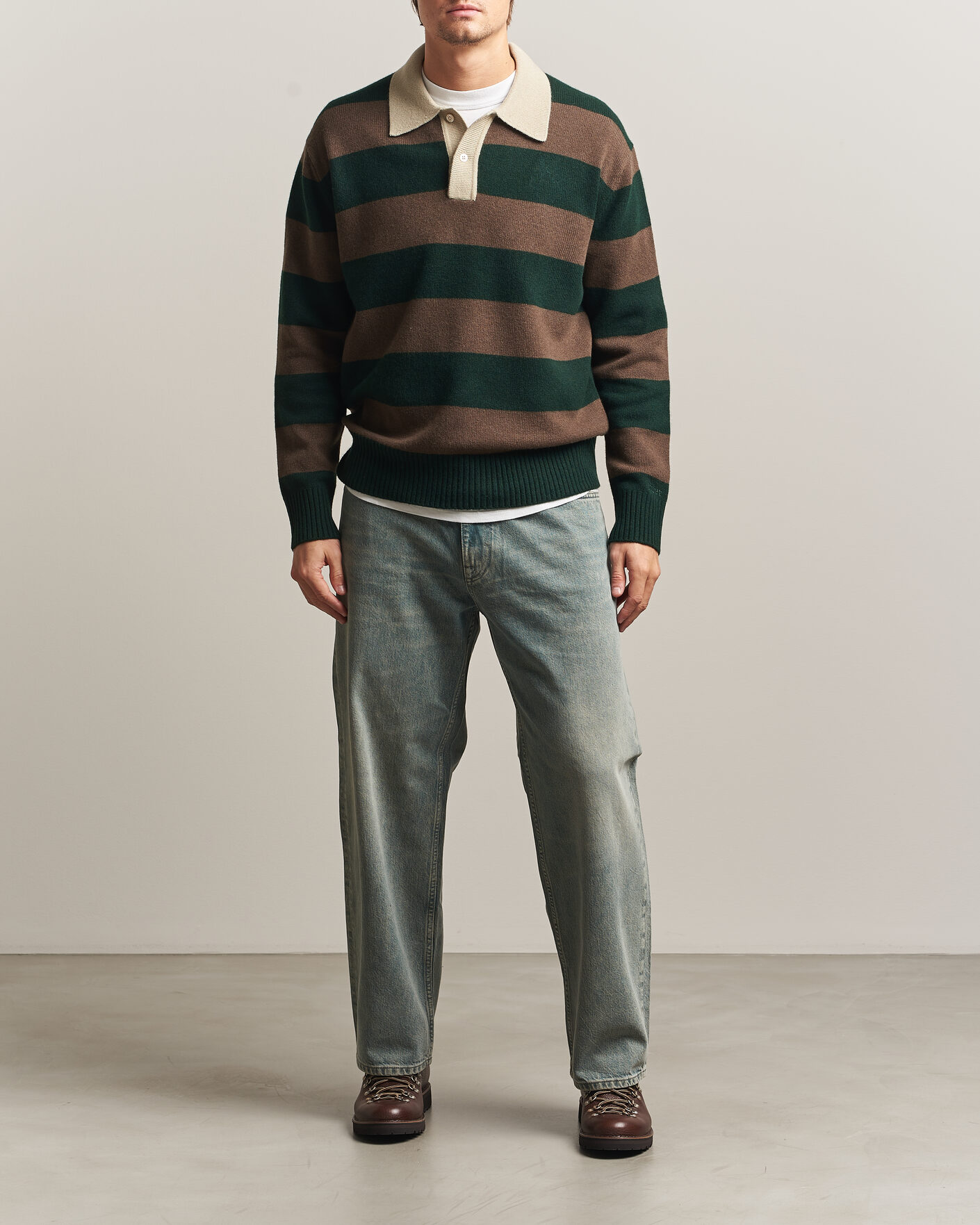 Homme | Pulls Et Tricots | Forét | Frost Stripe Knit Polo Deep Green