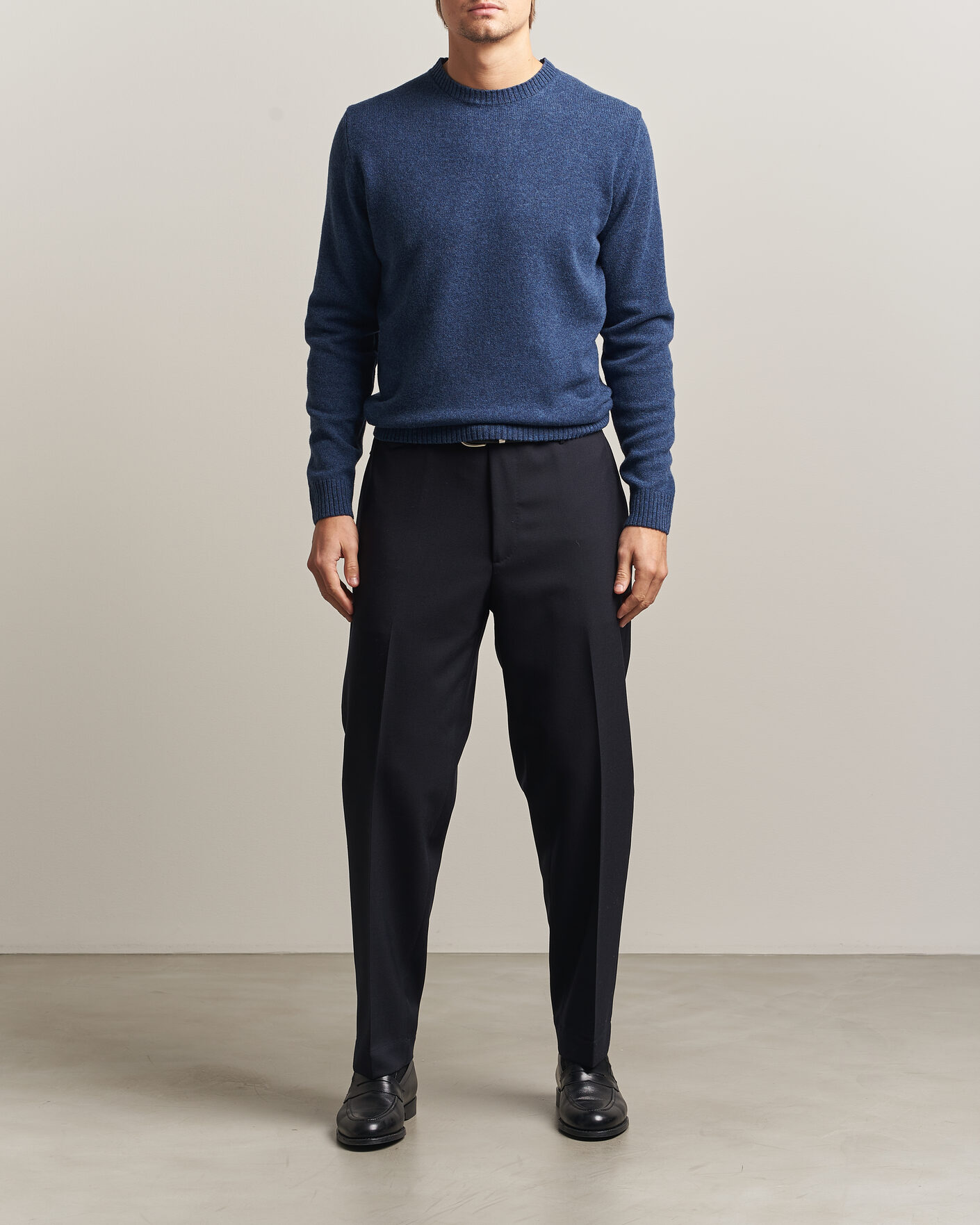 Homme | Pulls Et Tricots | Stenströms | Knitted Lambswool Crew Neck Indigo Melange