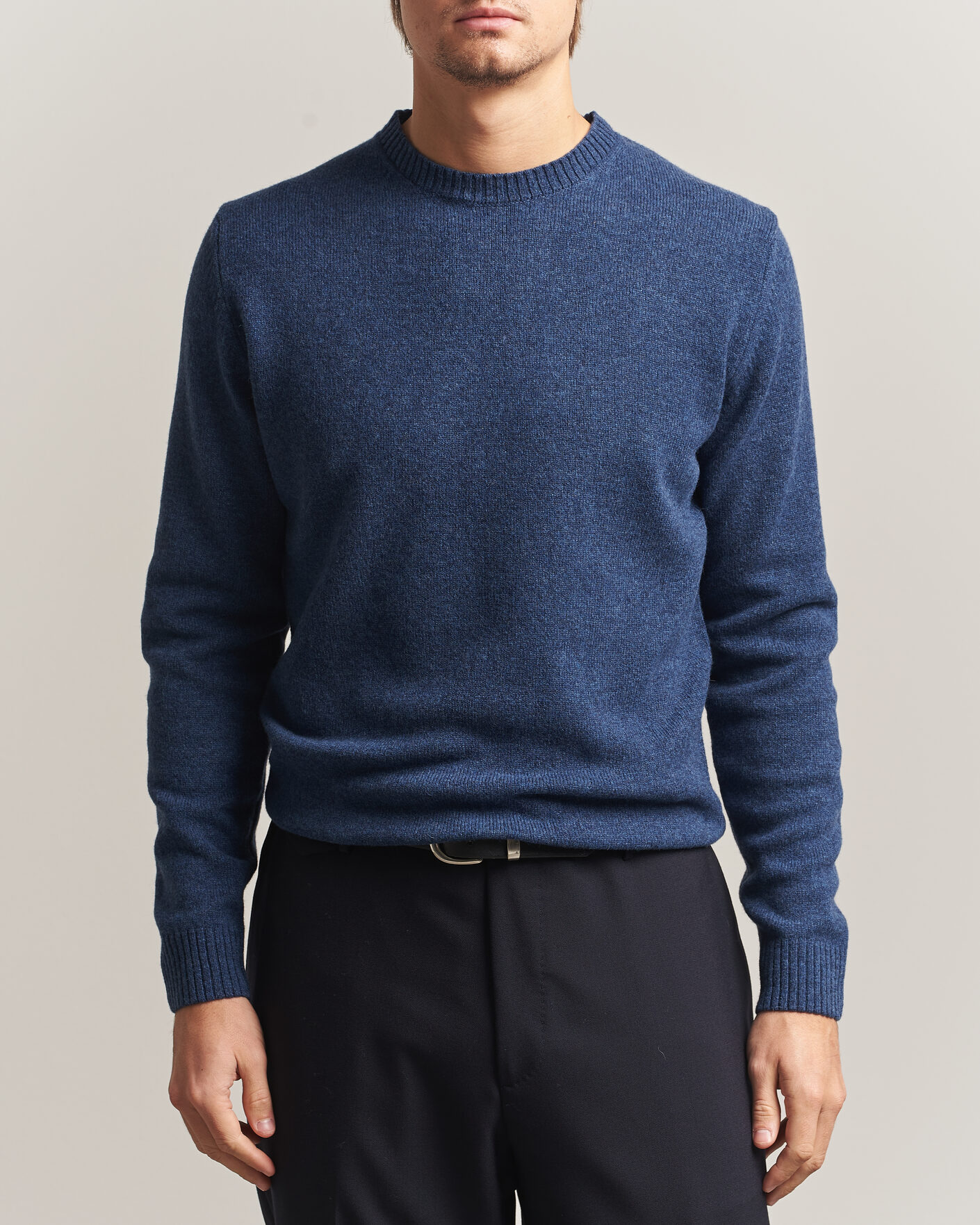 Homme | Pulls Et Tricots | Stenströms | Knitted Lambswool Crew Neck Indigo Melange