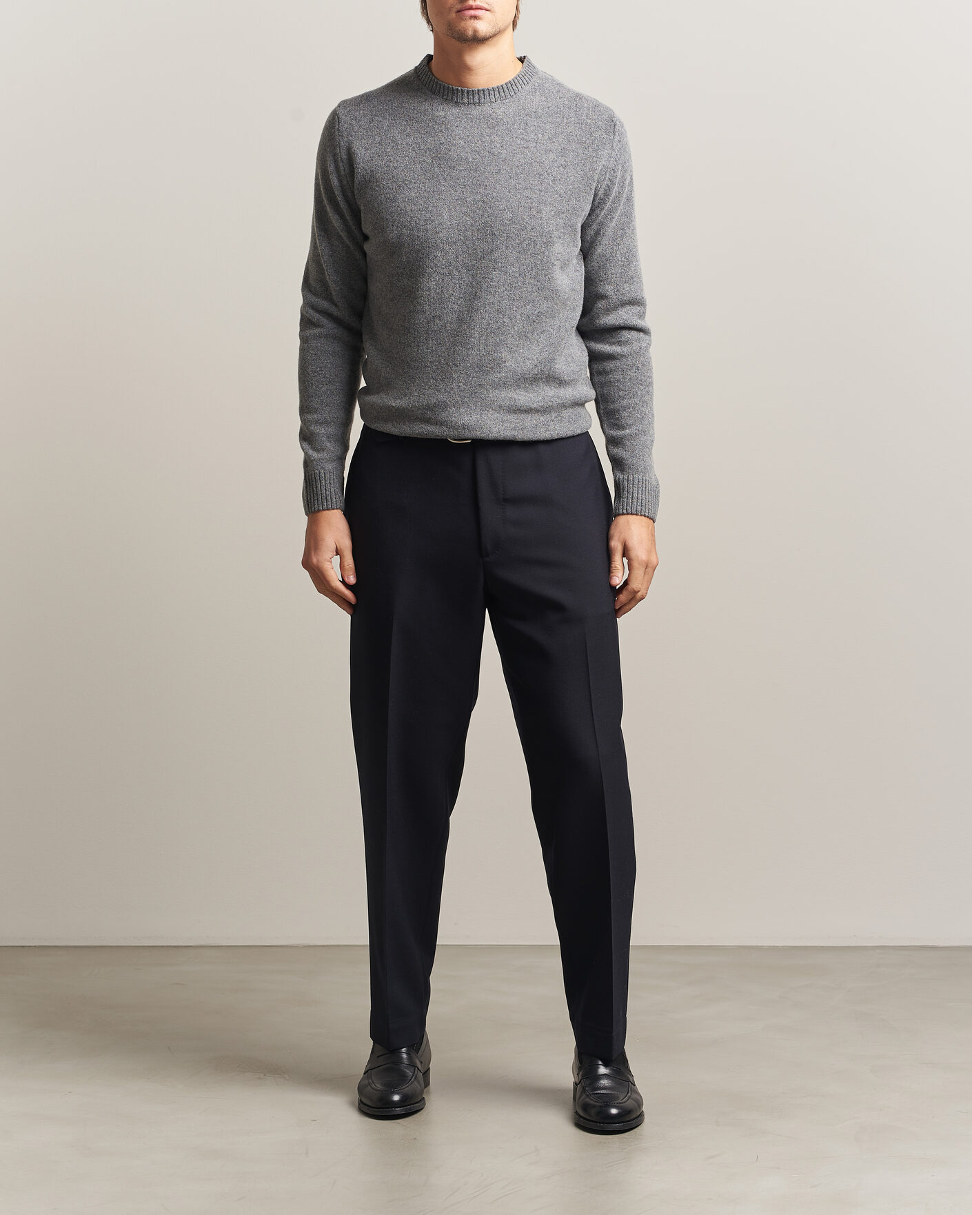 Homme | Pulls Et Tricots | Stenströms | Knitted Lambswool Crew Neck Mid Grey Melange