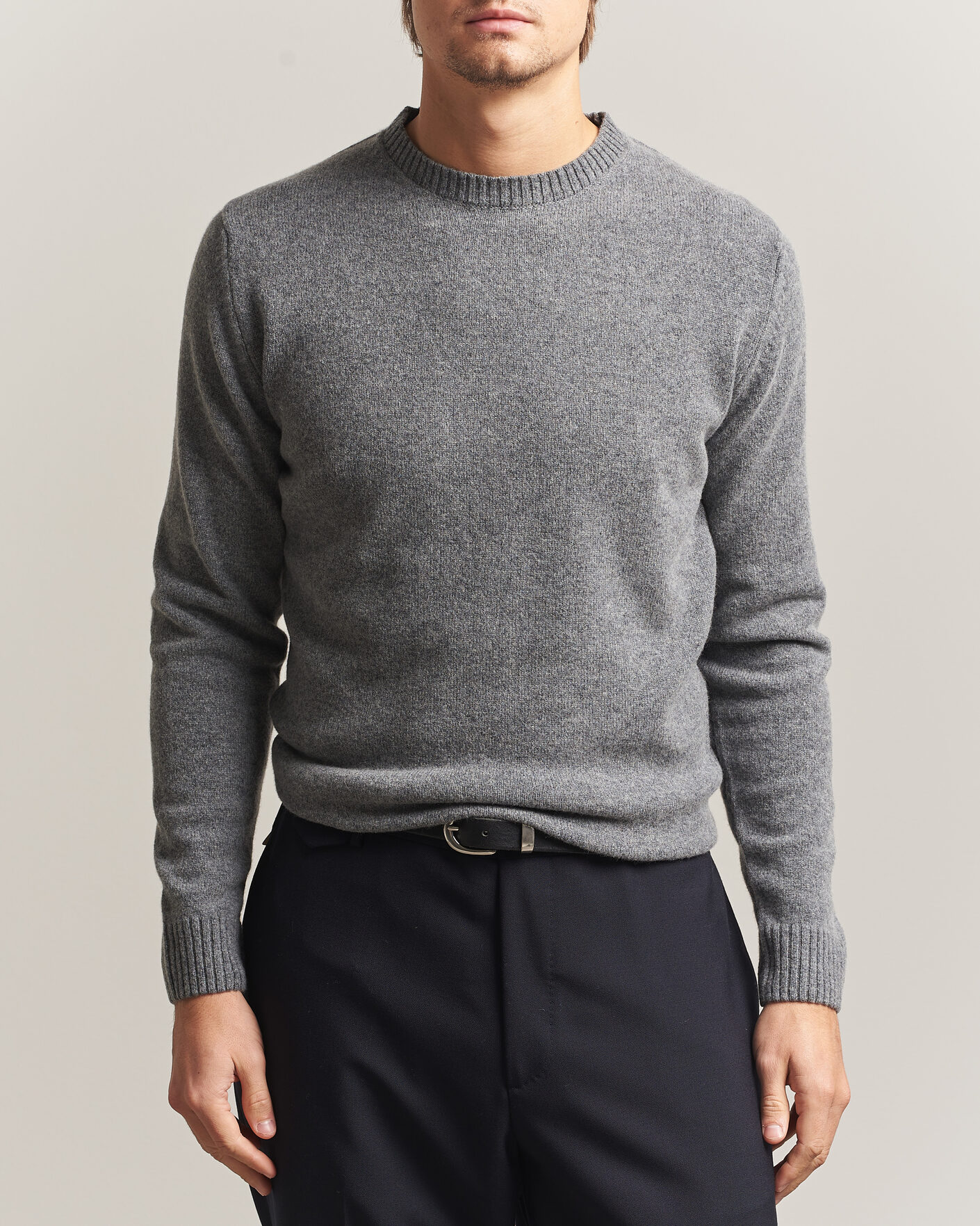 Homme | Pulls Et Tricots | Stenströms | Knitted Lambswool Crew Neck Mid Grey Melange