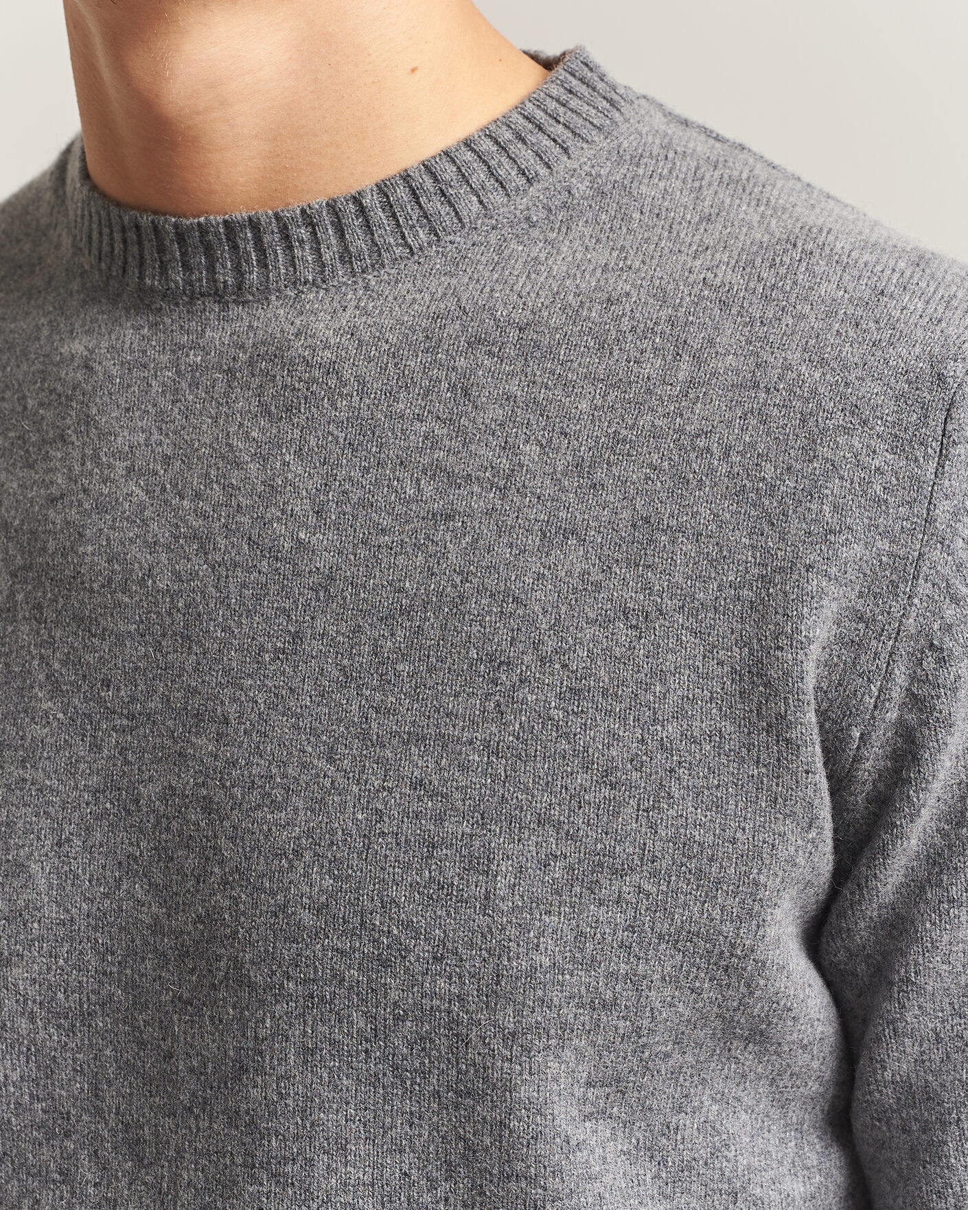 Homme | Pulls Et Tricots | Stenströms | Knitted Lambswool Crew Neck Mid Grey Melange