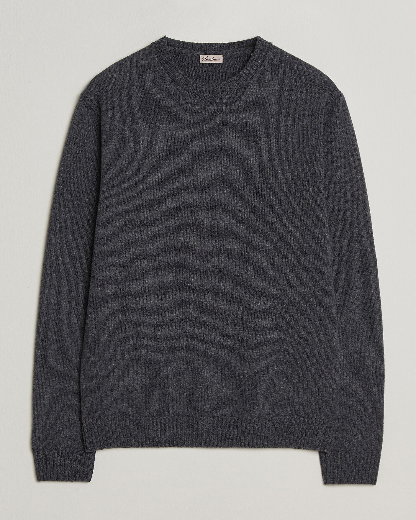 Homme | Pulls Et Tricots | Stenströms | Knitted Lambswool Crew Neck Dark Grey Melange