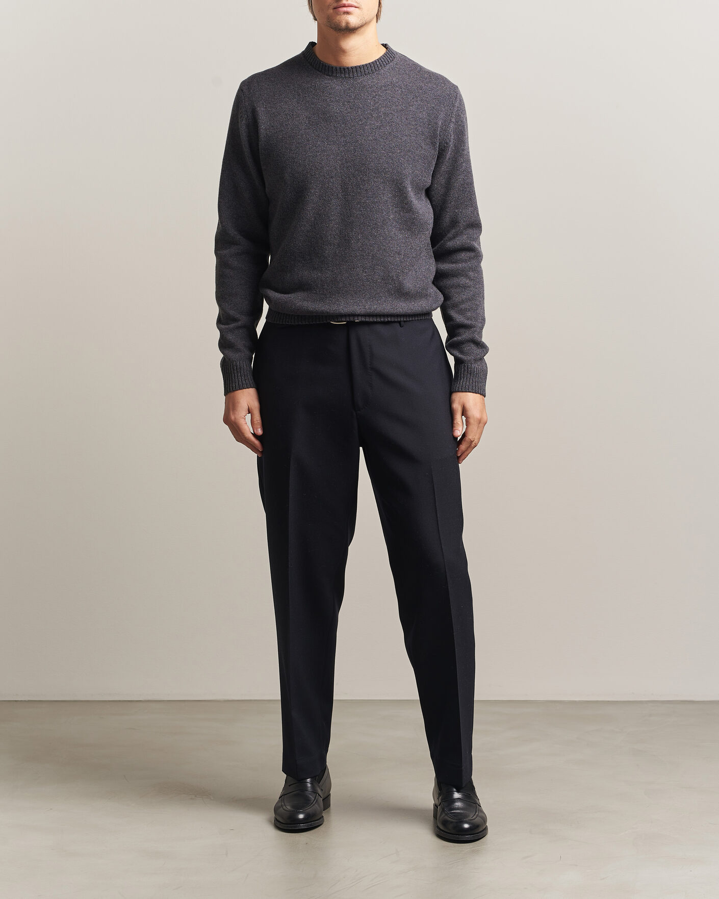 Homme | Pulls Et Tricots | Stenströms | Knitted Lambswool Crew Neck Dark Grey Melange