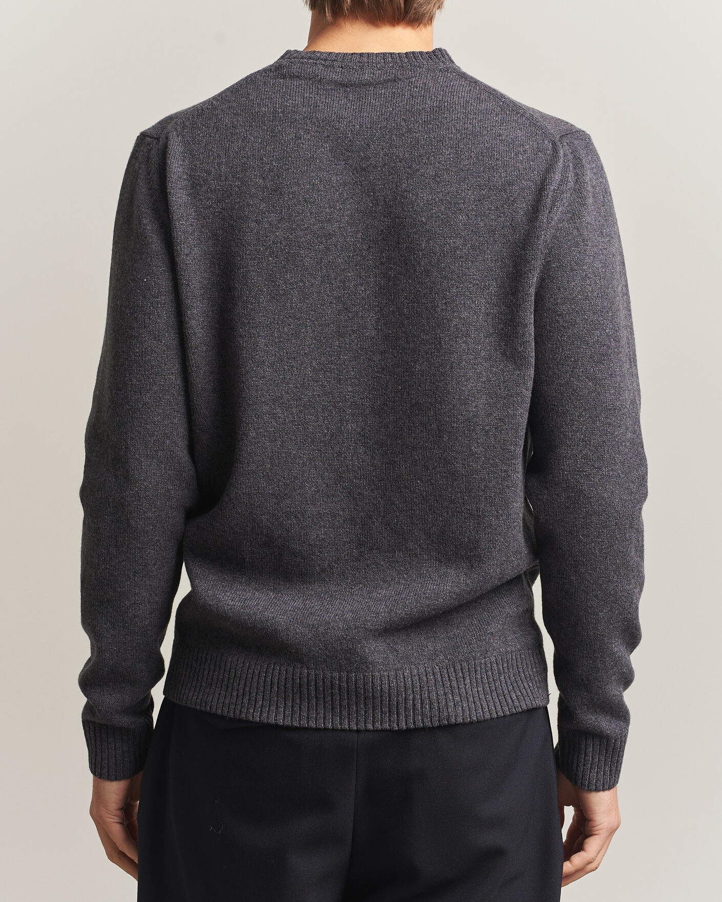Homme | Pulls Et Tricots | Stenströms | Knitted Lambswool Crew Neck Dark Grey Melange