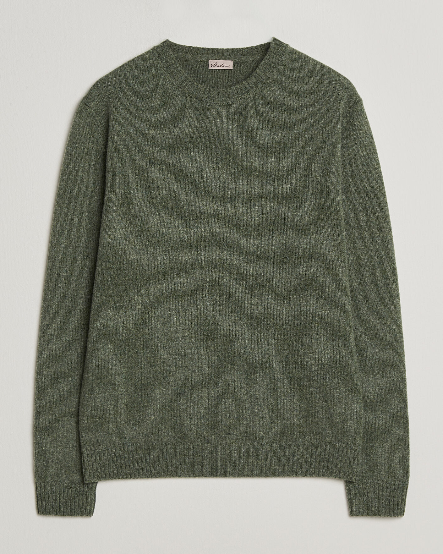 Homme | Pulls Et Tricots | Stenströms | Knitted Lambswool Crew Neck Light Army Green Melange