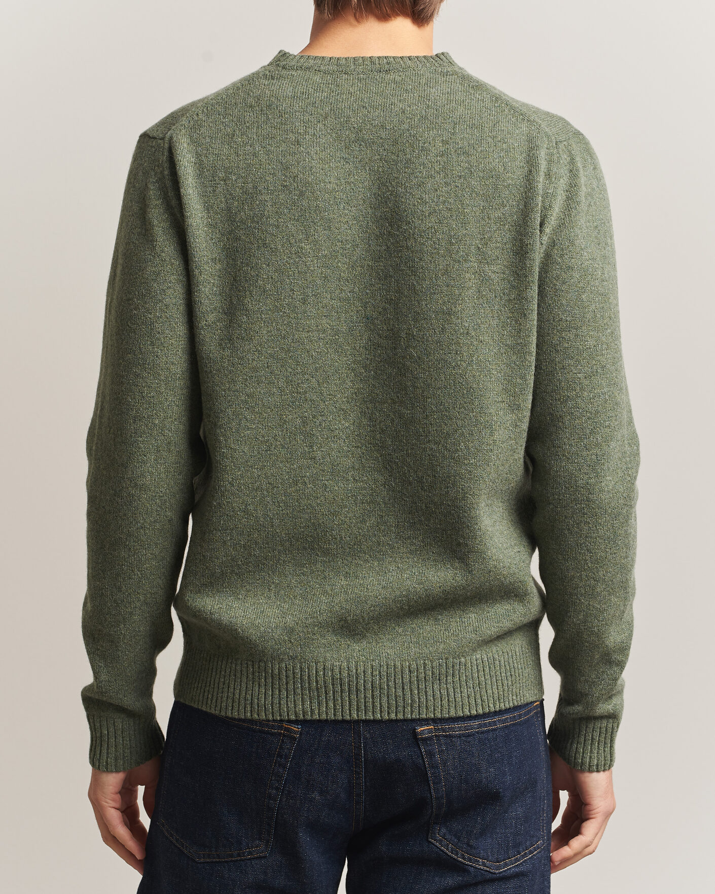 Homme | Pulls Et Tricots | Stenströms | Knitted Lambswool Crew Neck Light Army Green Melange