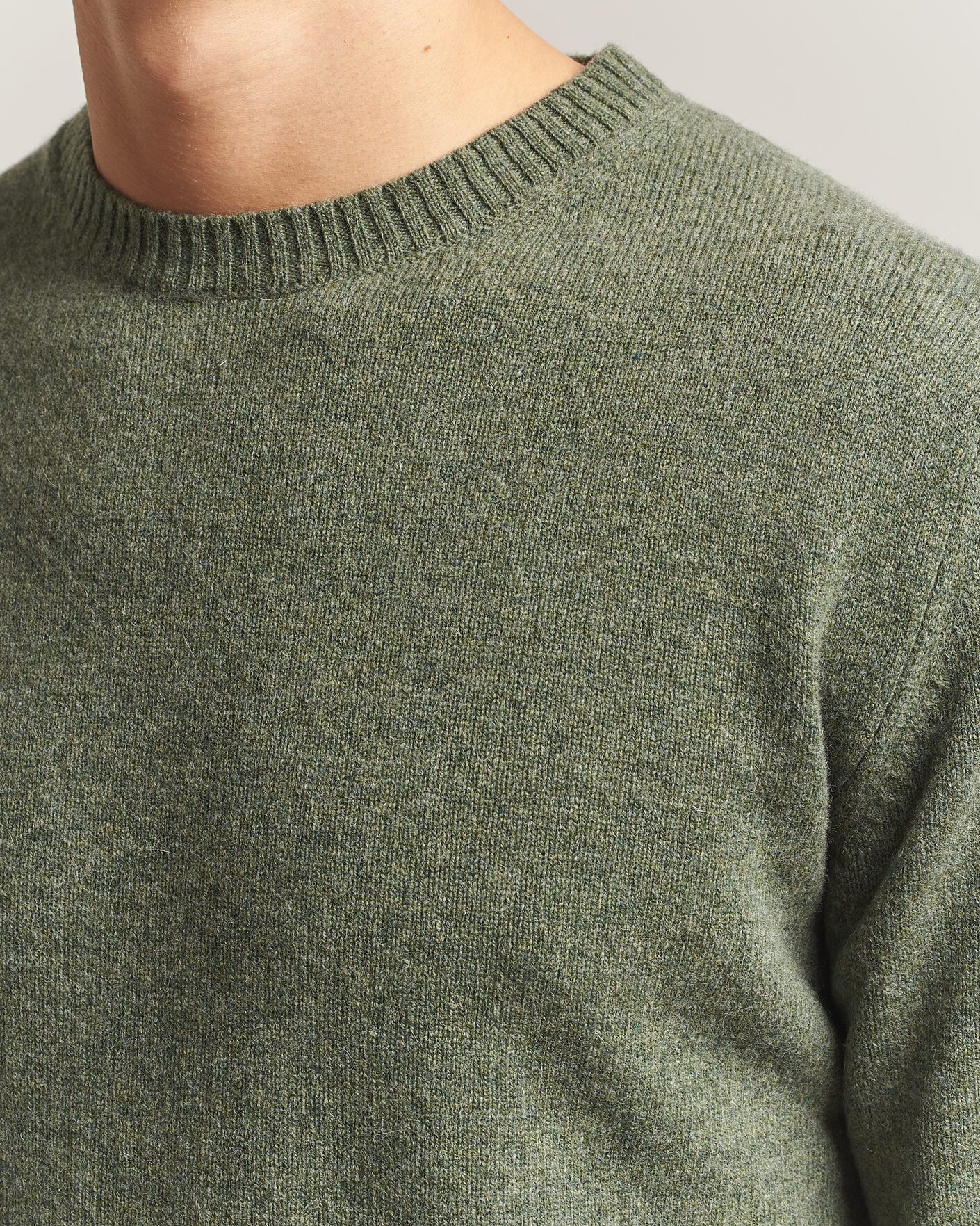 Homme | Pulls Et Tricots | Stenströms | Knitted Lambswool Crew Neck Light Army Green Melange