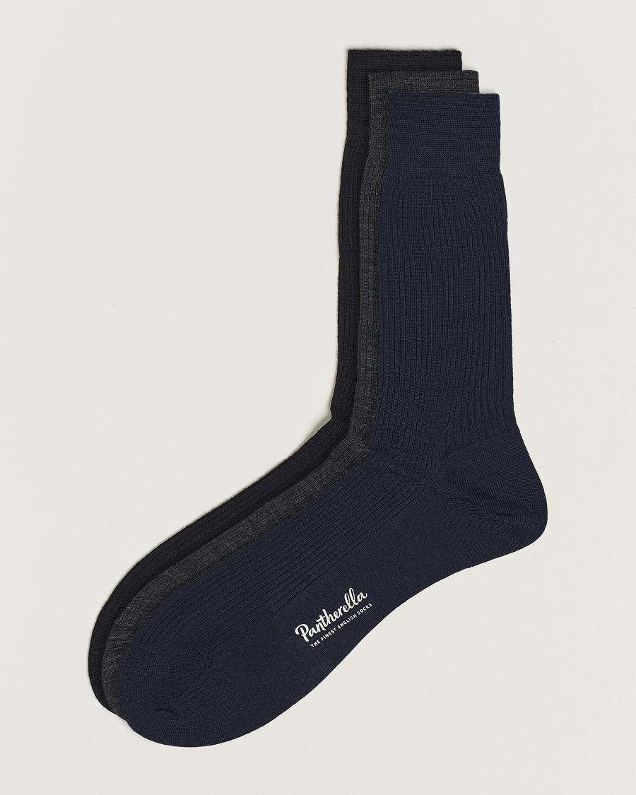 Homme | Sous-Vêtements Et Chaussettes | Pantherella | 3-Pack Naish Merino/Nylon Sock Navy/Black/Charcoal