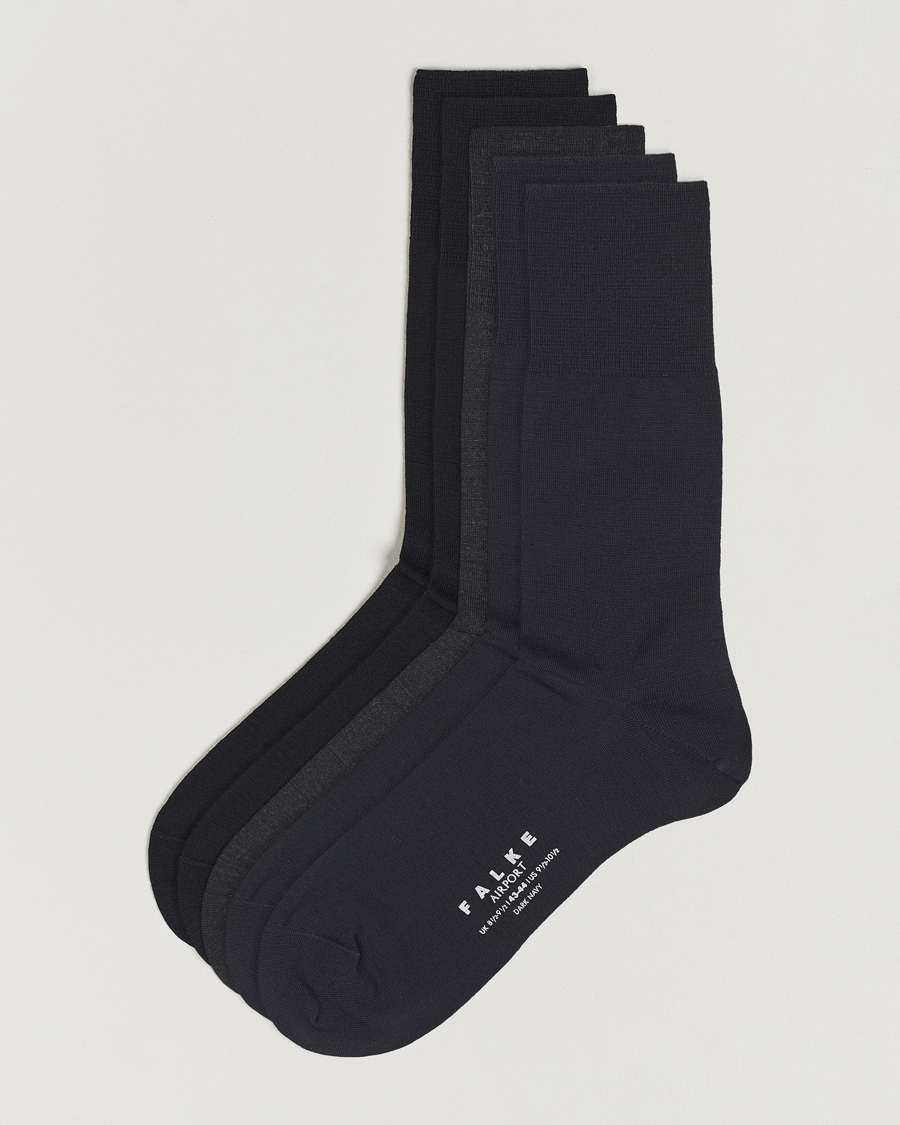 Homme | Sous-Vêtements Et Chaussettes | Falke | 5-Pack Airport Socks Black/Dark Navy/Anthracite Melange