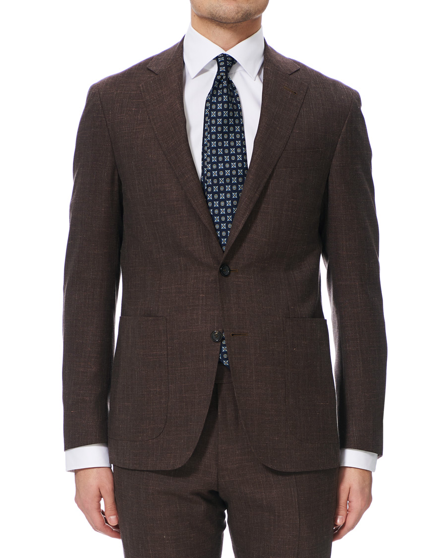Homme | Costumes | Canali | Wool/Linen Patch Pocket Suit Dark Brown