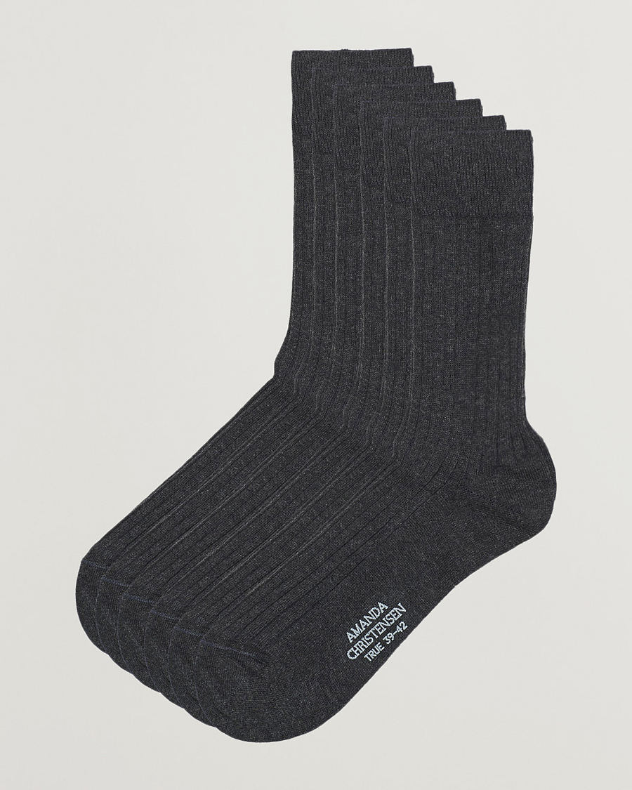 Homme | Sous-Vêtements Et Chaussettes | Amanda Christensen | 6-Pack True Cotton Ribbed Socks Antracite Melange