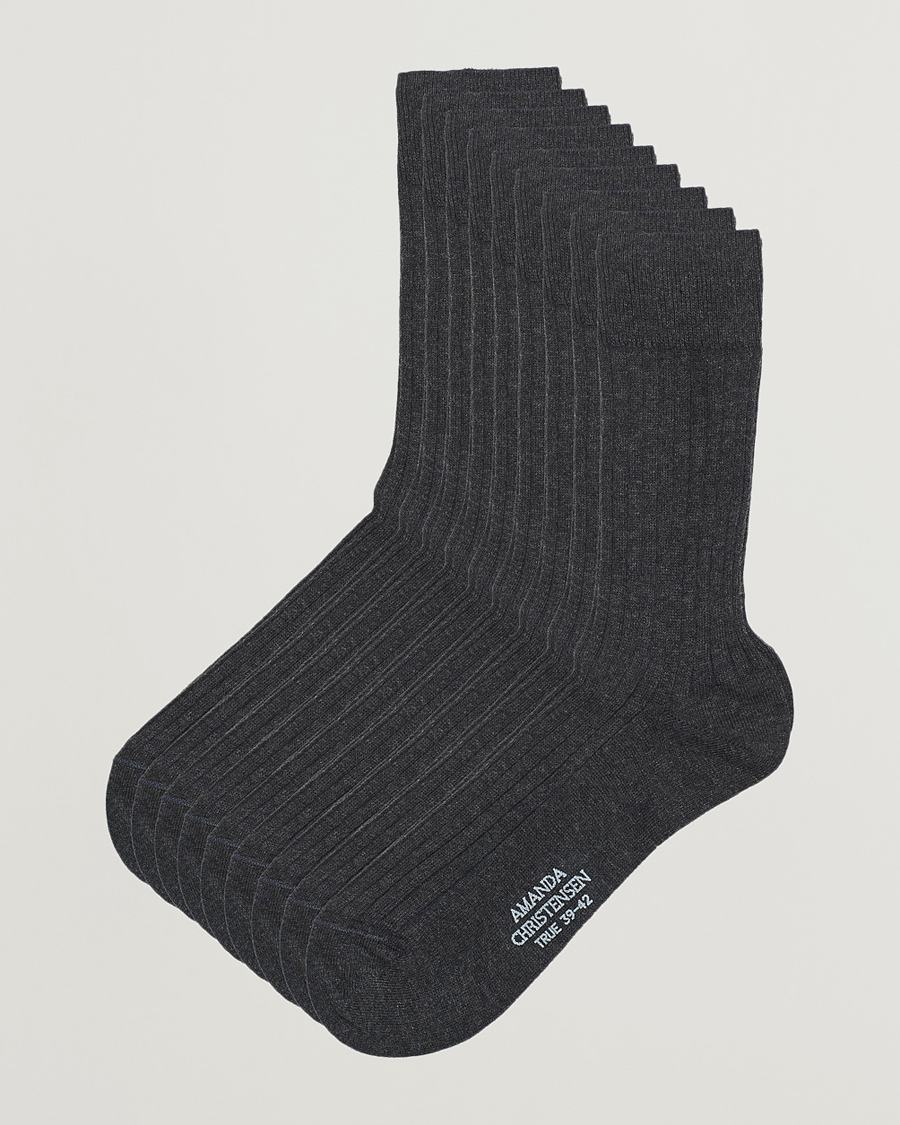 Homme | Sous-Vêtements Et Chaussettes | Amanda Christensen | 9-Pack True Cotton Ribbed Socks Antracite Melange