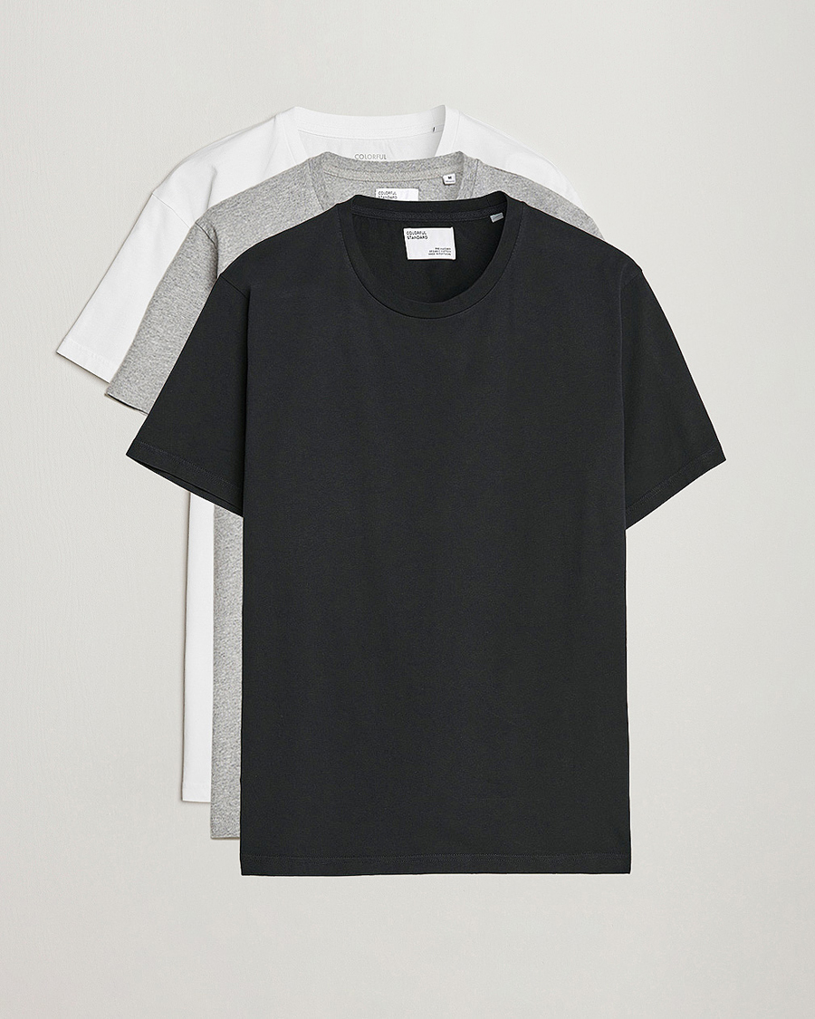 Homme | T-shirts | Colorful Standard | 3-Pack Classic Organic T-Shirt Optical White/Heather Grey/Deep Black
