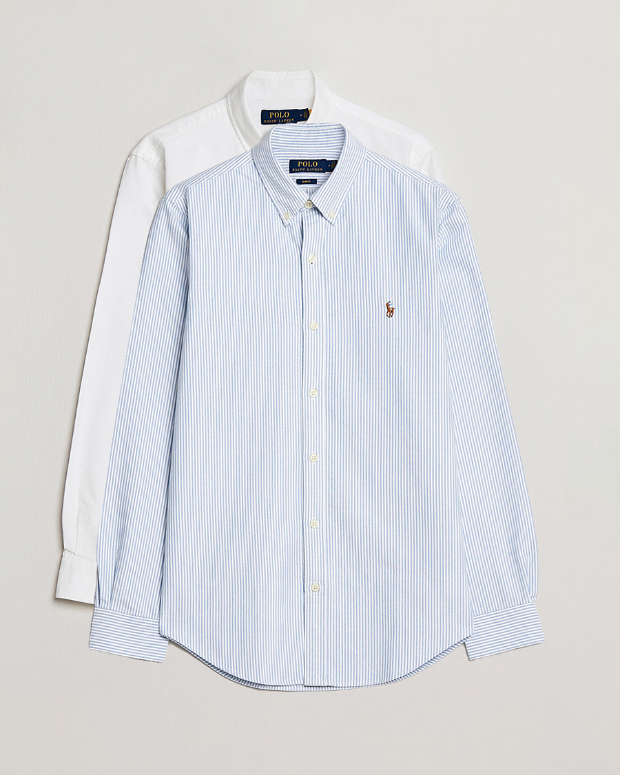 Homme | Chemises | Polo Ralph Lauren | 2-Pack Slim Fit Shirt Oxford White/Stripes Blue