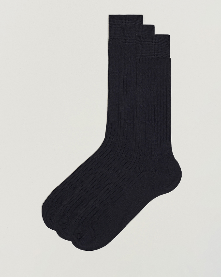 Homme | Sous-Vêtements Et Chaussettes | Bresciani | 3-pack Wool/Nylon Ribbed Short Socks Navy