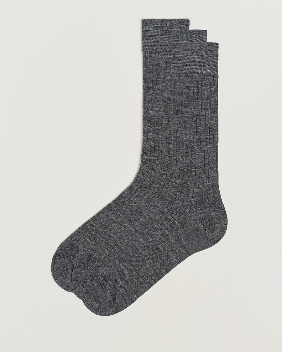 Homme | Sous-Vêtements Et Chaussettes | Bresciani | 3-pack Wool/Nylon Ribbed Short Socks Medium Grey
