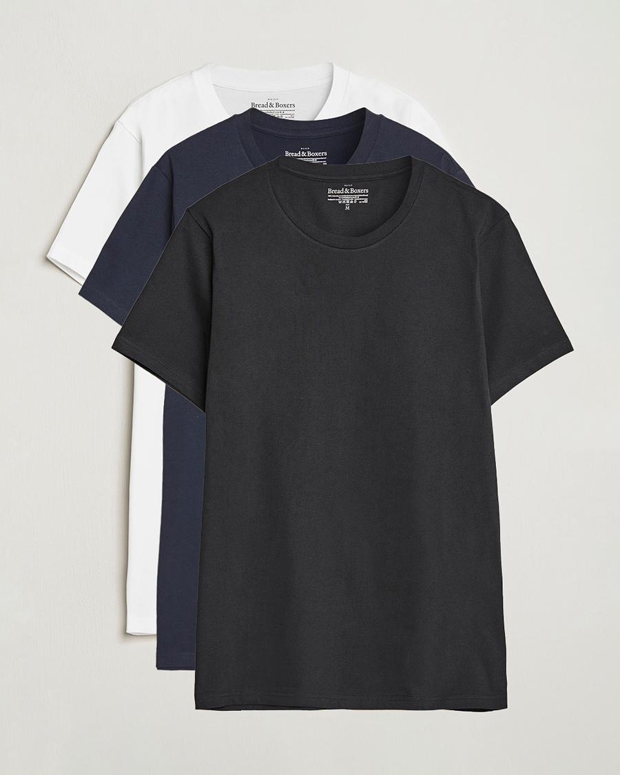Homme | T-shirts | Bread & Boxers | 3-pack Crew Neck Regular T-Shirt White/Black/Dark Navy
