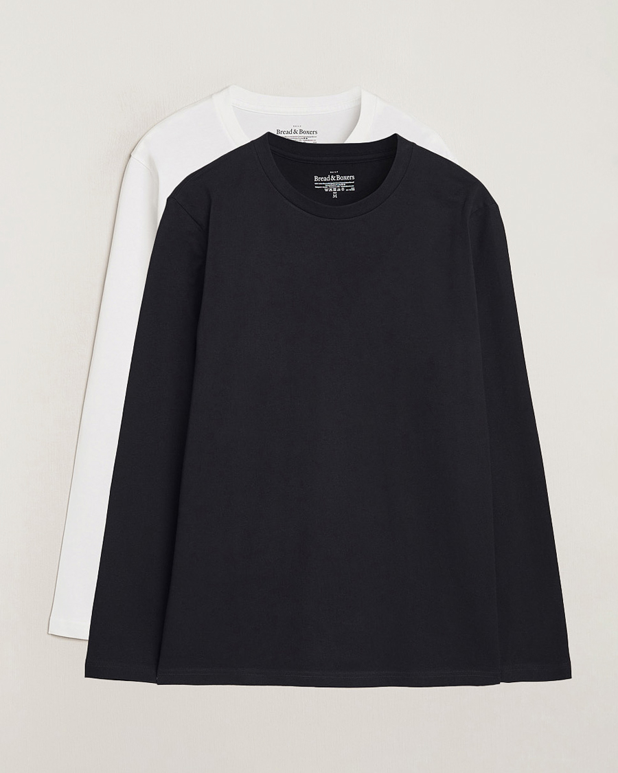 Homme | T-shirts | Bread & Boxers | 2-pack Long Sleeve T-Shirts White/Black