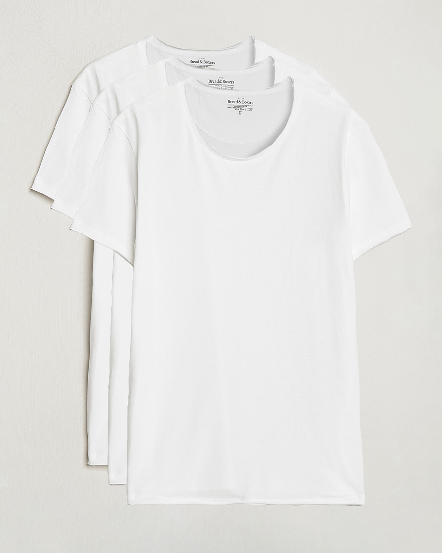 Homme | T-shirts | Bread & Boxers | 3-pack Crew Neck Relaxed White