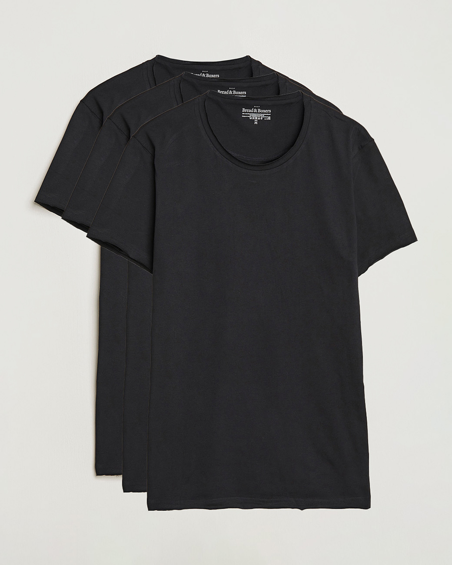 Homme | T-shirts | Bread & Boxers | 3-pack Crew Neck Relaxed Black