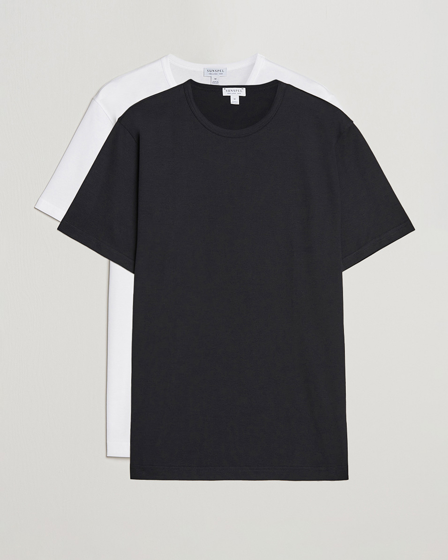 Homme | T-shirts | Sunspel | 2-Pack Crew Neck Q82 Cotton T-Shirt White & Black