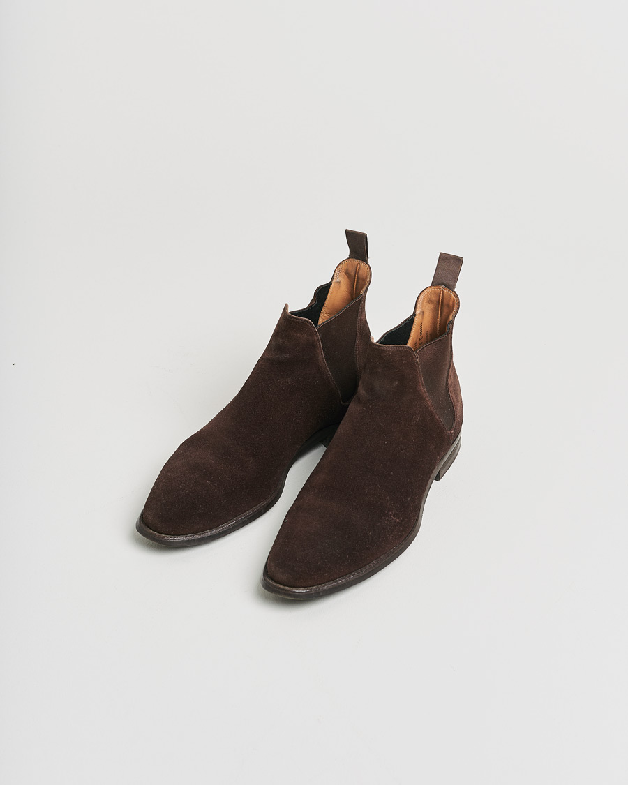 Homme | Crockett & Jones Chelsea 8 Boot Dark Brown Suede | Pre-owned | Crockett & Jones Chelsea 8 Boot Dark Brown Suede