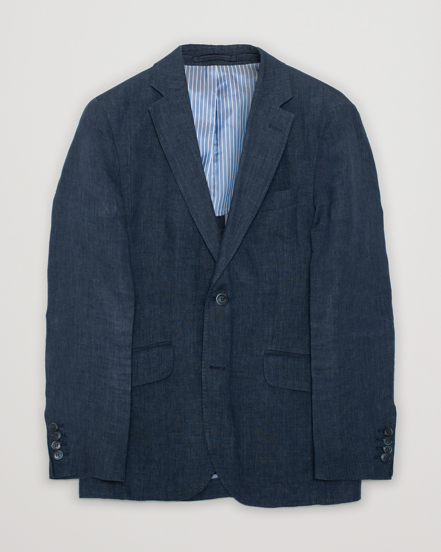 Homme | Hackett Textured Cotton/Linen Blazer Blue | Pre-owned | Hackett Textured Cotton/Linen Blazer Blue
