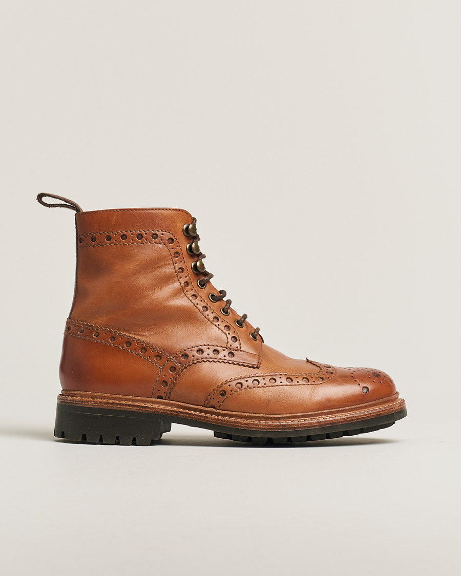 Homme | Grenson Fred Brogue Boot Commando Sole Cognac Calf UK6 - EU40 | Pre-owned | Grenson Fred Brogue Boot Commando Sole Cognac Calf UK6 - EU40