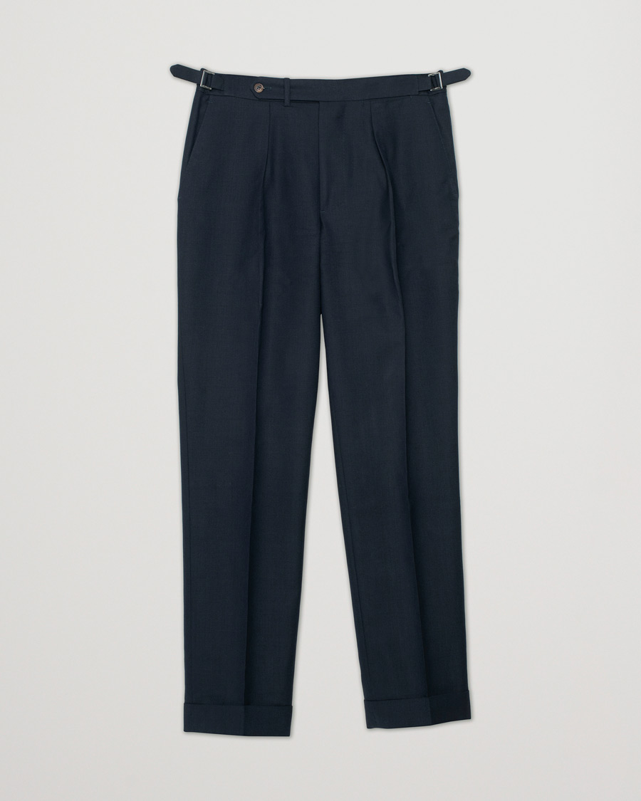 Homme | Berg&Berg Arnold Pleated Side Adjuster Wool Trousers Navy 48 | Pre-owned | Berg&Berg Arnold Pleated Side Adjuster Wool Trousers Navy 48