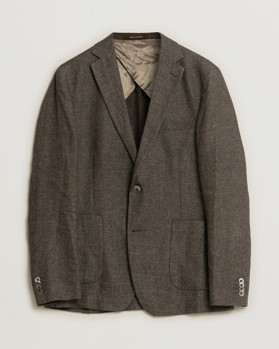 Homme | Blazers | Pre-owned | Oscar Jacobson Einar Linen/Wool Patch Pocket Blazer Brown 52